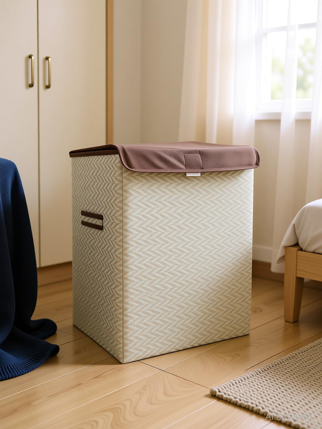 Image of ROYSA 75 L Brown, Gold Laundry Basket