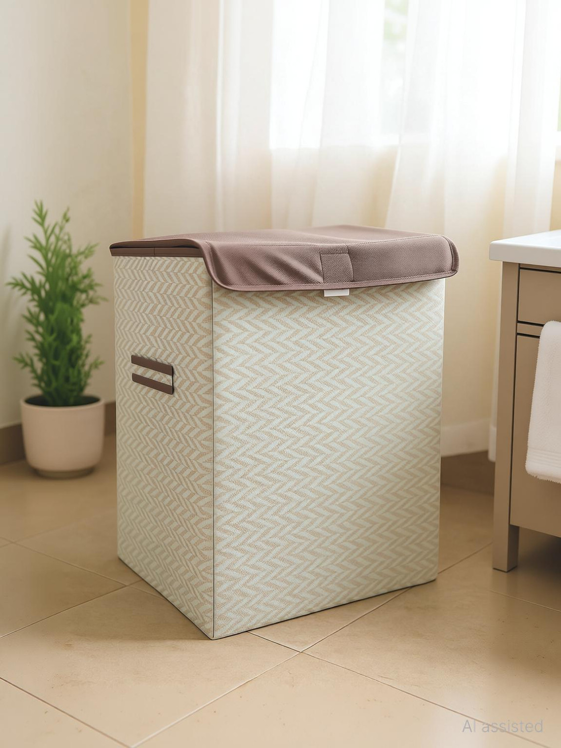 Image of ROYSA 75 L Brown, Gold Laundry Basket