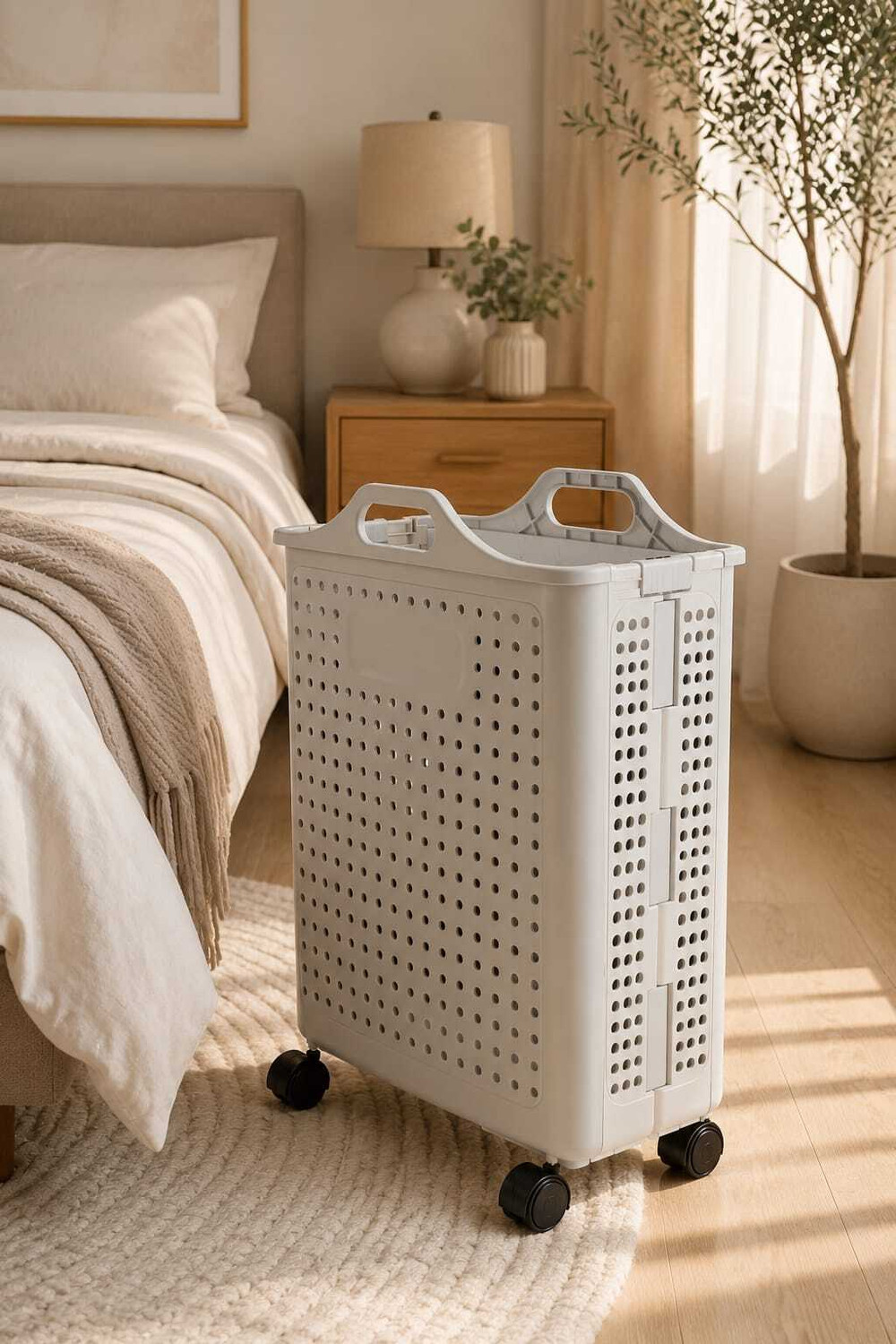 Image of Shreejii Portable Clothes Storage Hamper | Multipurpose Laundry Organizer Plastic Bar Trolley (Finish Color - Grey, Pre-assembled)