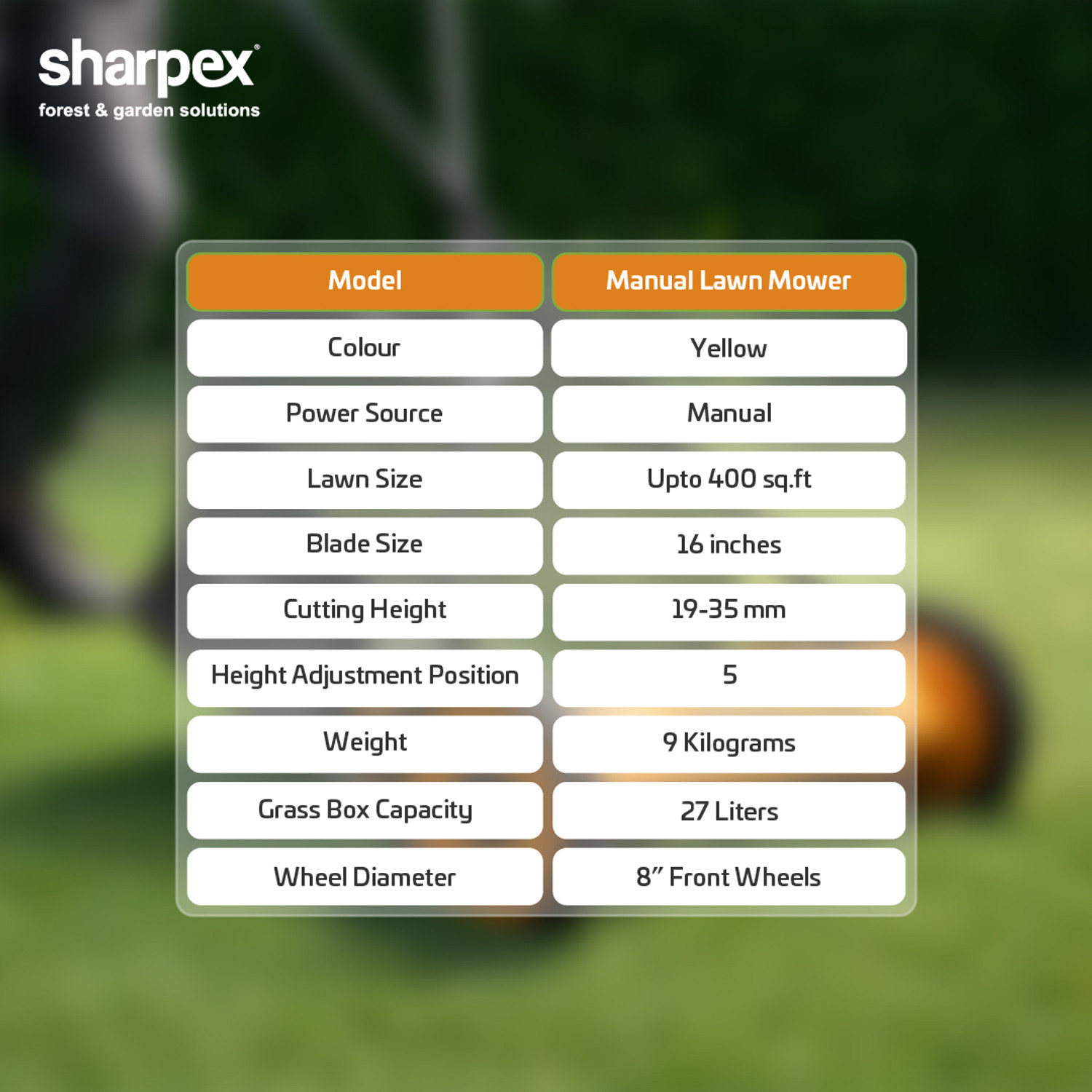 Image of Sharpex Manual Classic Push Lawn Mower with Grass Catcher (Multicolor) Push Manual Lawn Mower 16''Reel, Metal Gear, 5-Height, Grass Catcher, Yellow Manual Push Lawn Mower
