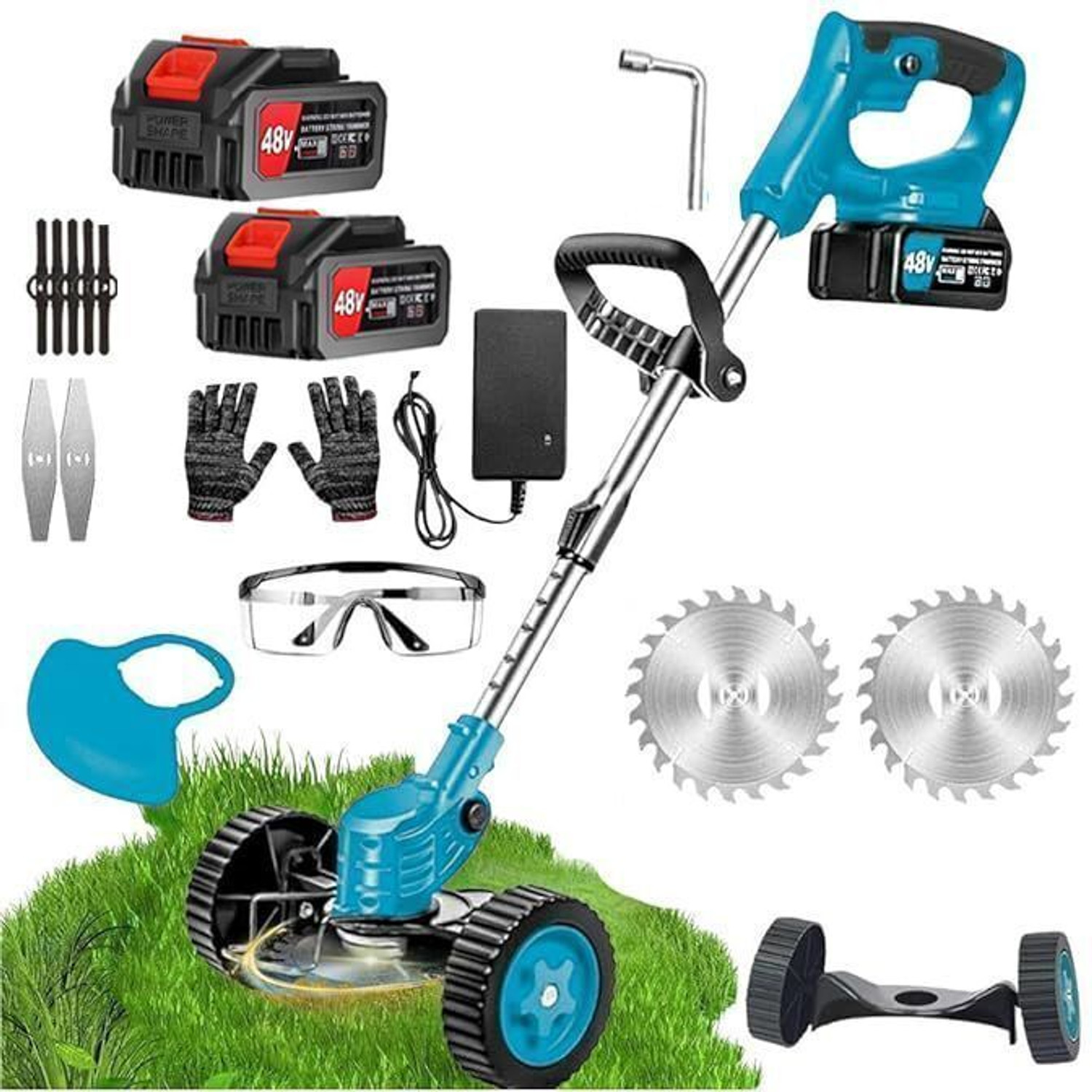 Image of Tazomi Electric Grass Cutter Machine for Garden, Lawn Mower & Weed Trimmer Electric Grass Cutter Machine for Garden, Lawn Mower & Weed Trimmer Battery & AC Adapter Push Lawn Mower
