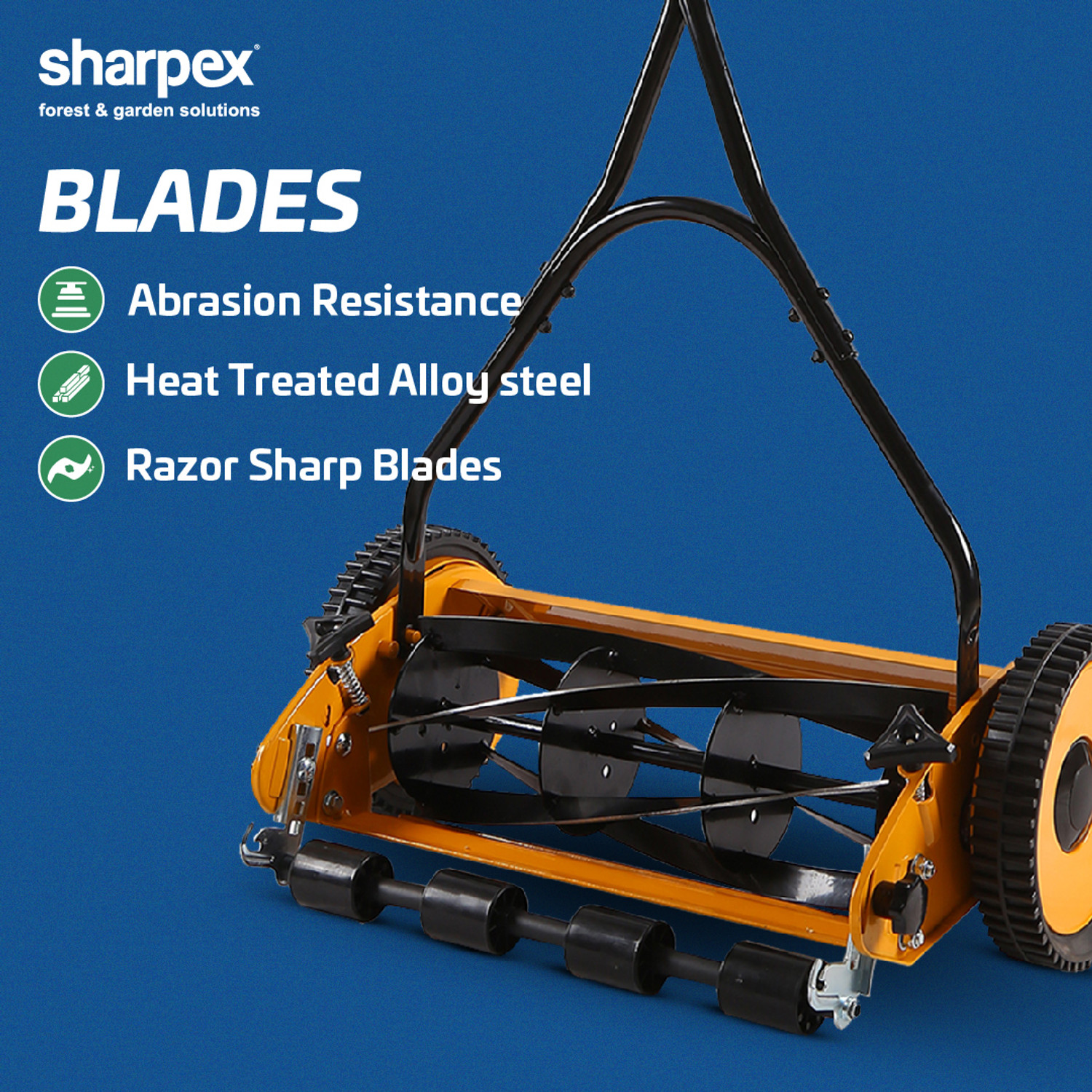 Image of Sharpex Manual Classic Push Lawn Mower with Grass Catcher (Multicolor) Push Manual Lawn Mower 16''Reel, Metal Gear, 5-Height, Grass Catcher, Yellow Manual Push Lawn Mower