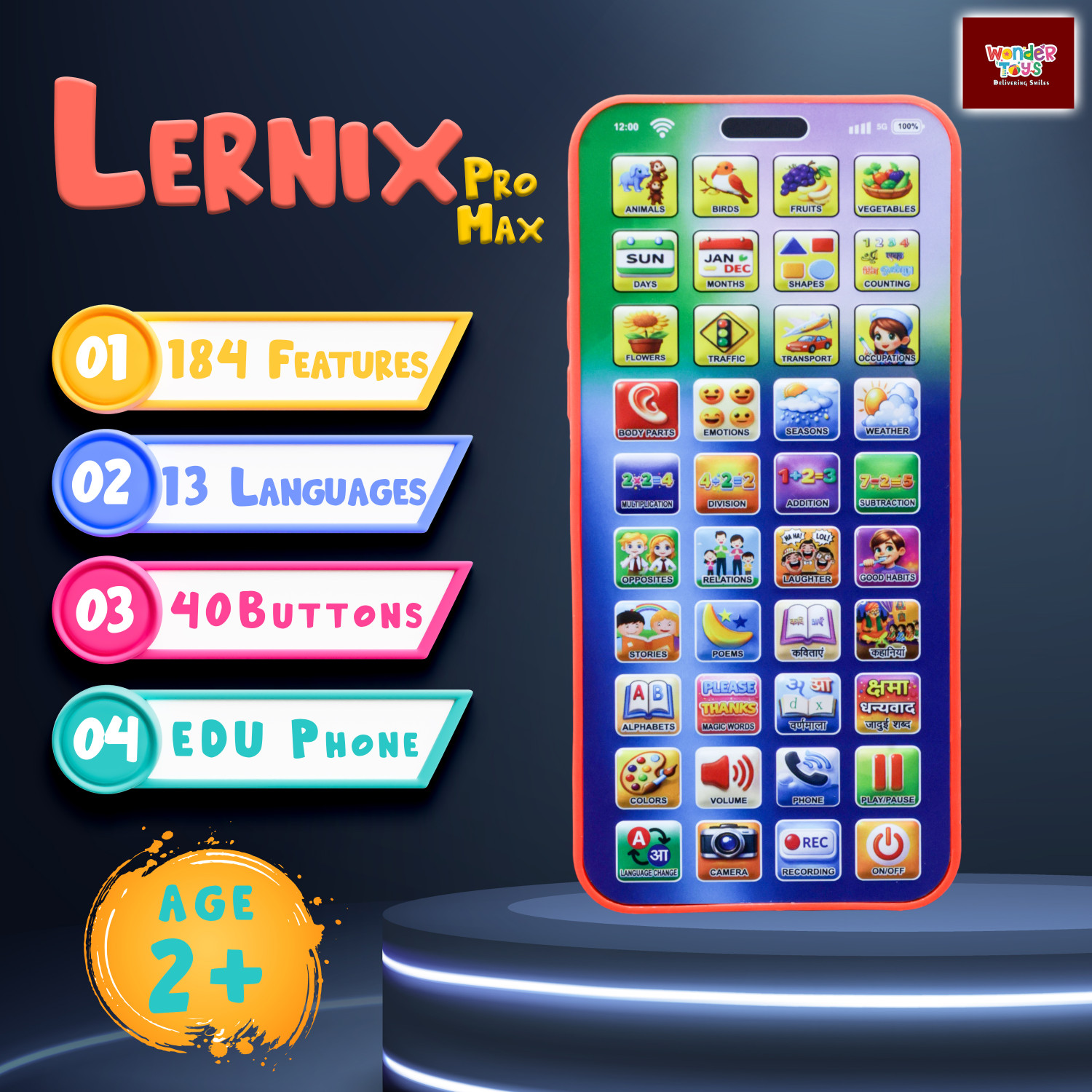 Image of Wonder LERNIX Pro Max Educational Phone - 184 Features 40 Buttons 13 Languages (Orange)