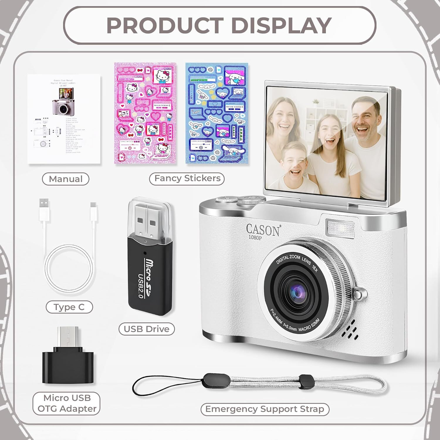 Image of CASON 07 WT 48MP Digital Camera for Kids-Real Photo & Video Mini Camera for Photography Sports and Action Camera
