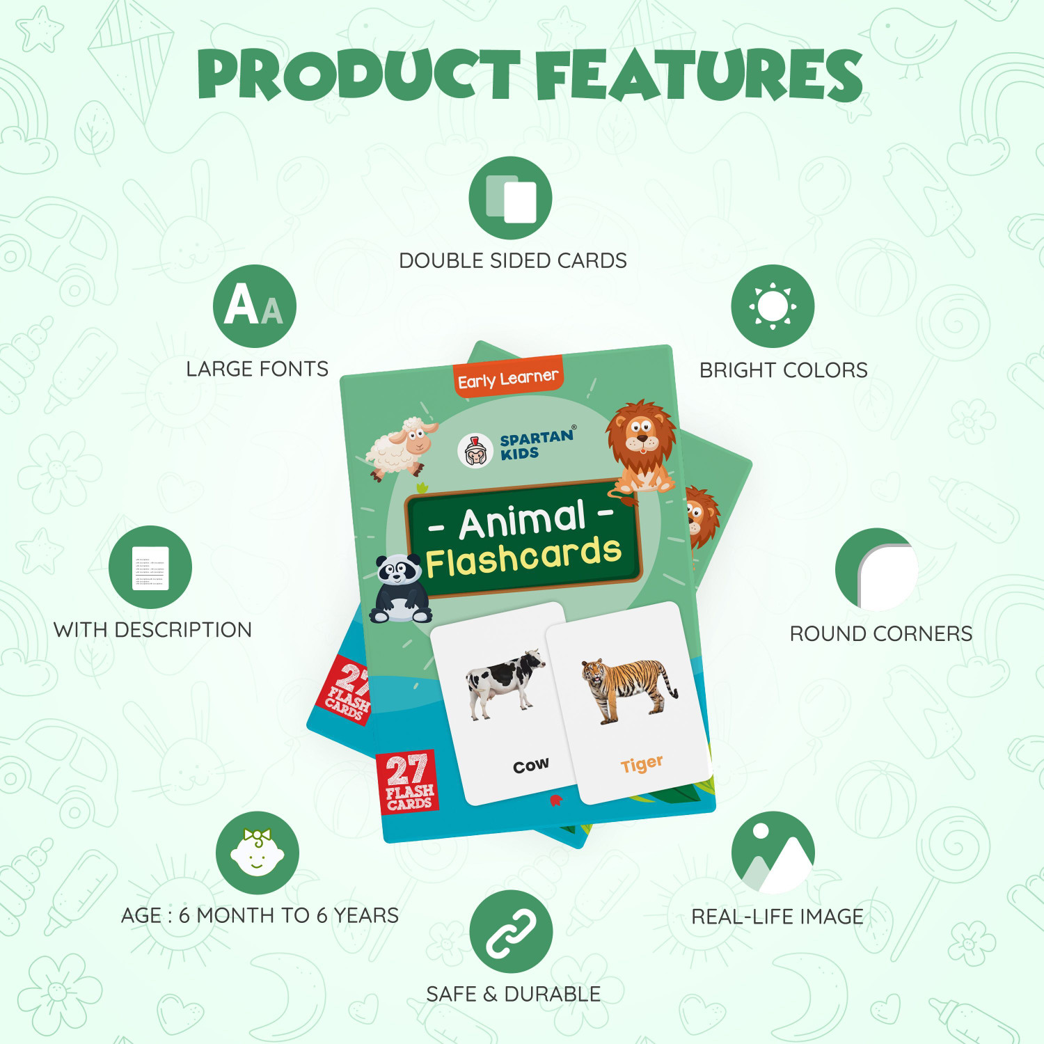 Image of spartan kids Animal Flash Cards for Kids | 27 Early Learning Flash Cards for Kids