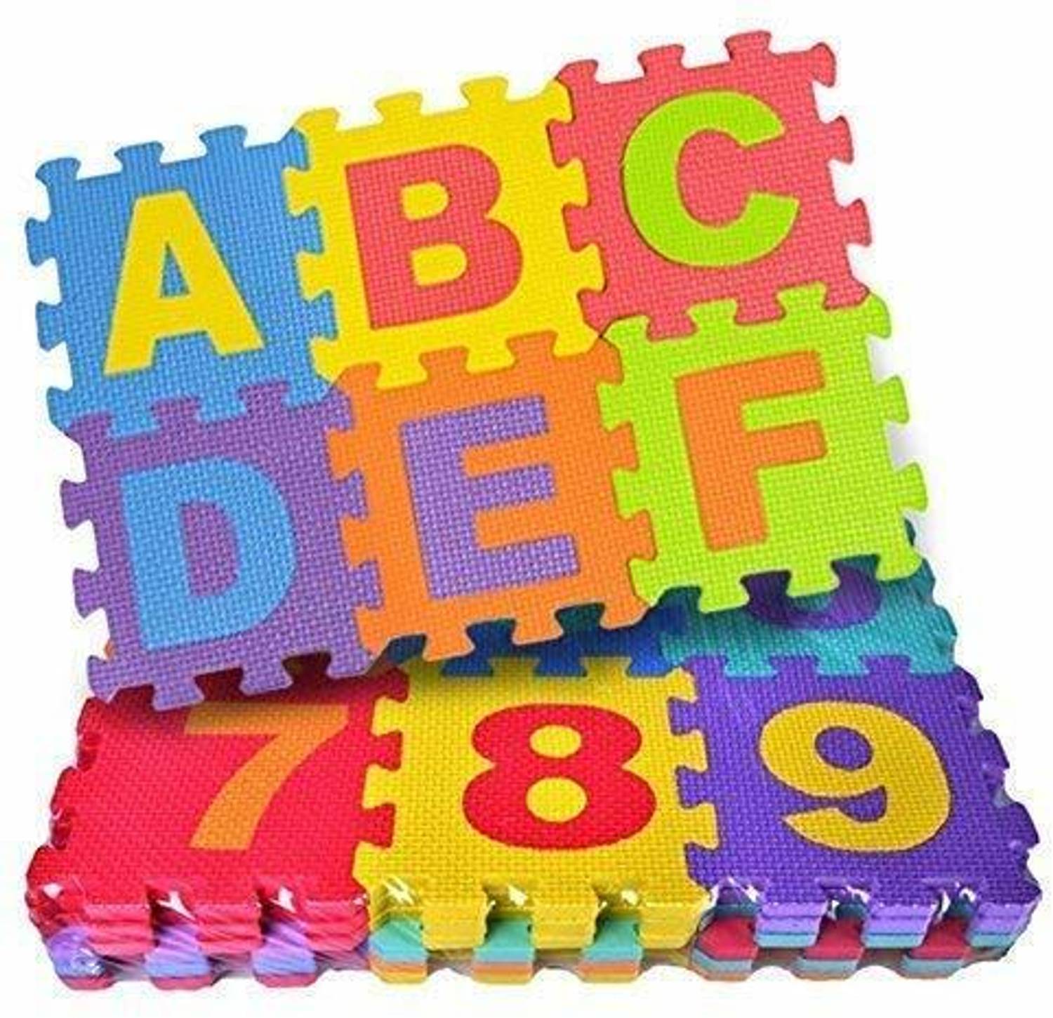 Ashmi ABC And Numbers Multi-Functional 36 Pieces 4 X 4 Inch EVA Floor Mats Building Blocks for Kids Above 2 Years