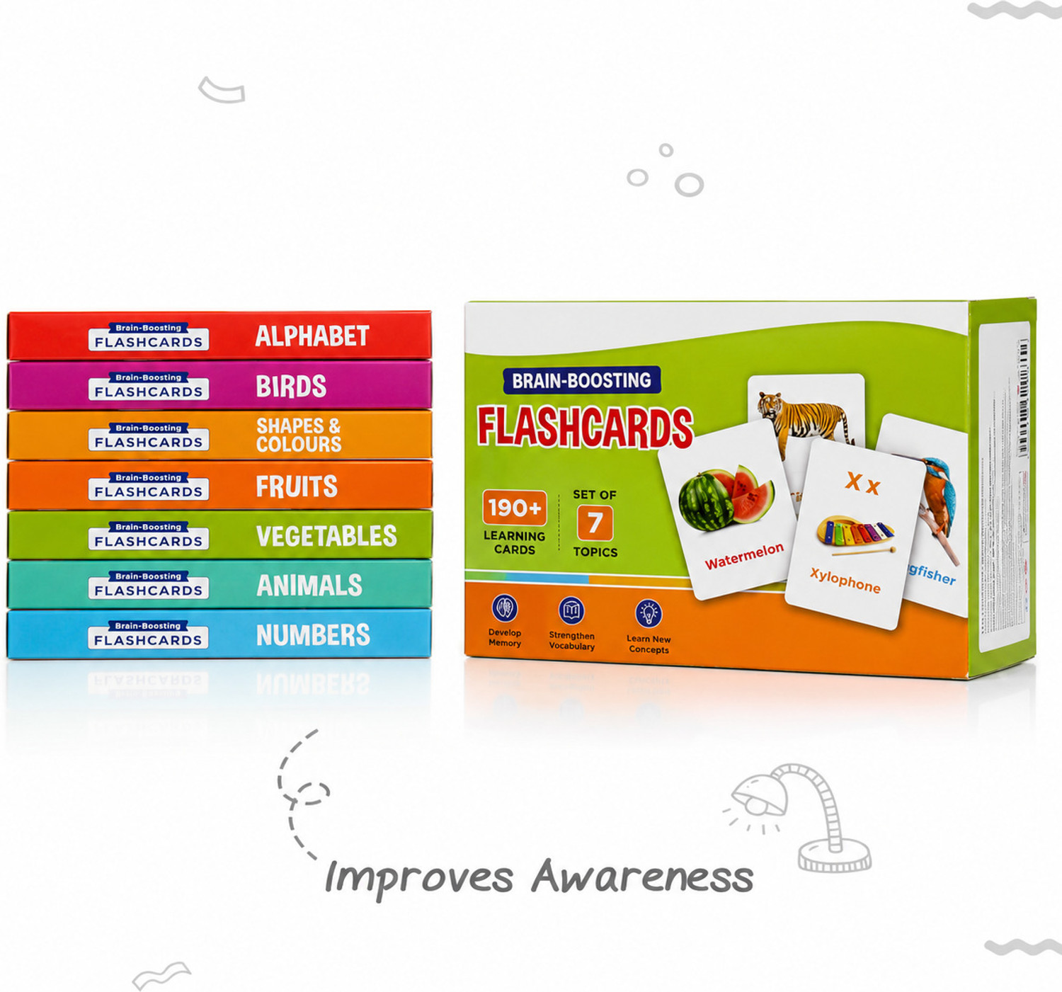 Image of PANTROLA Brain Boosting Flashcards Learning Cards Set for Kids 190+ Cards 7 Topics Pack