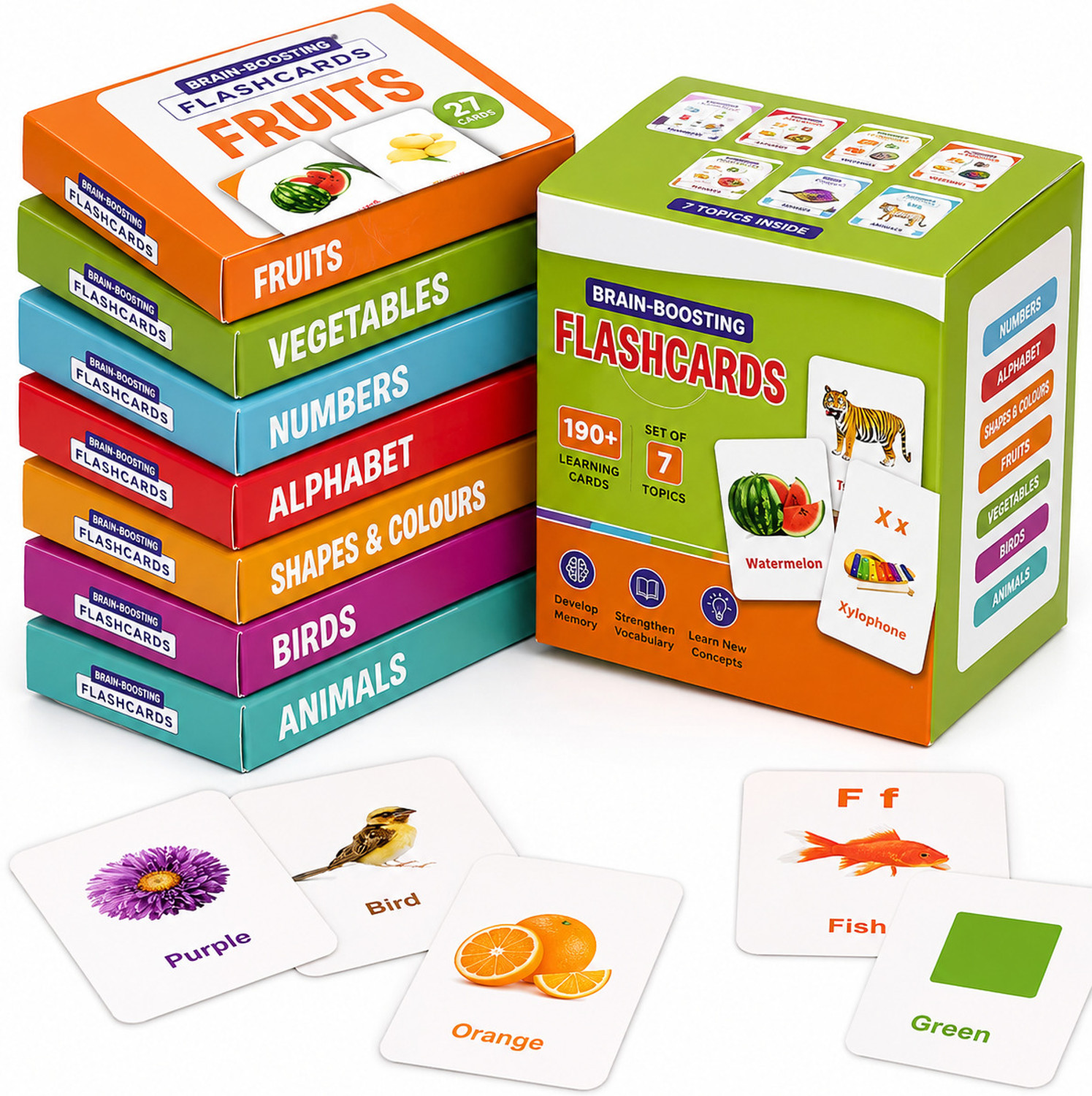 Image of PANTROLA Brain Boosting Flashcards Learning Cards Set for Kids 190+ Cards 7 Topics Pack