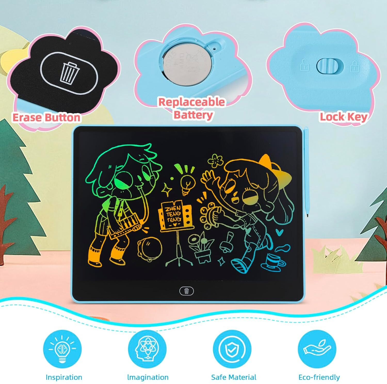 Image of QUINN 16-Inch Rechargeable LCD Writing Tablet for Kids Colorful