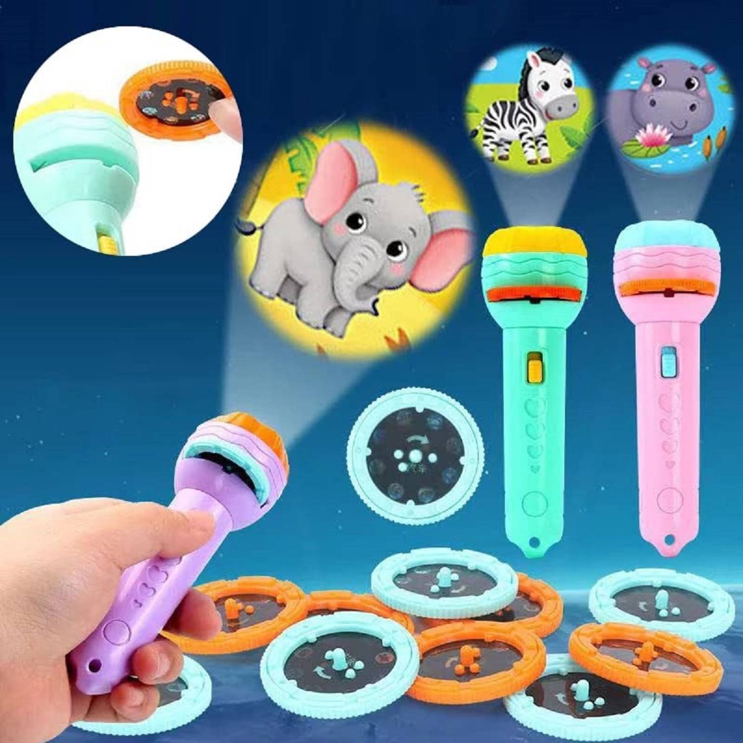 ADKD Projector Flashlight Torch with 6 Reels & 48 Pattern (Colour May Vary)