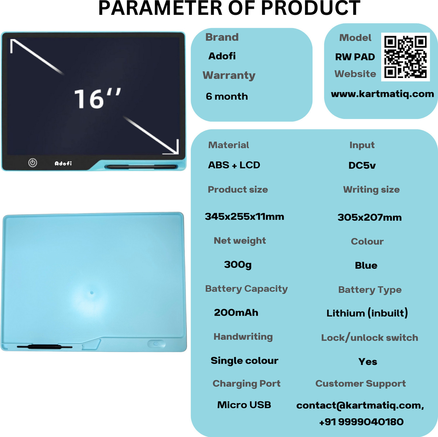 Image of adofi 16 Inch Large LCD Writing Pad Tablet Rechargeable Slate with Stylus for Kids