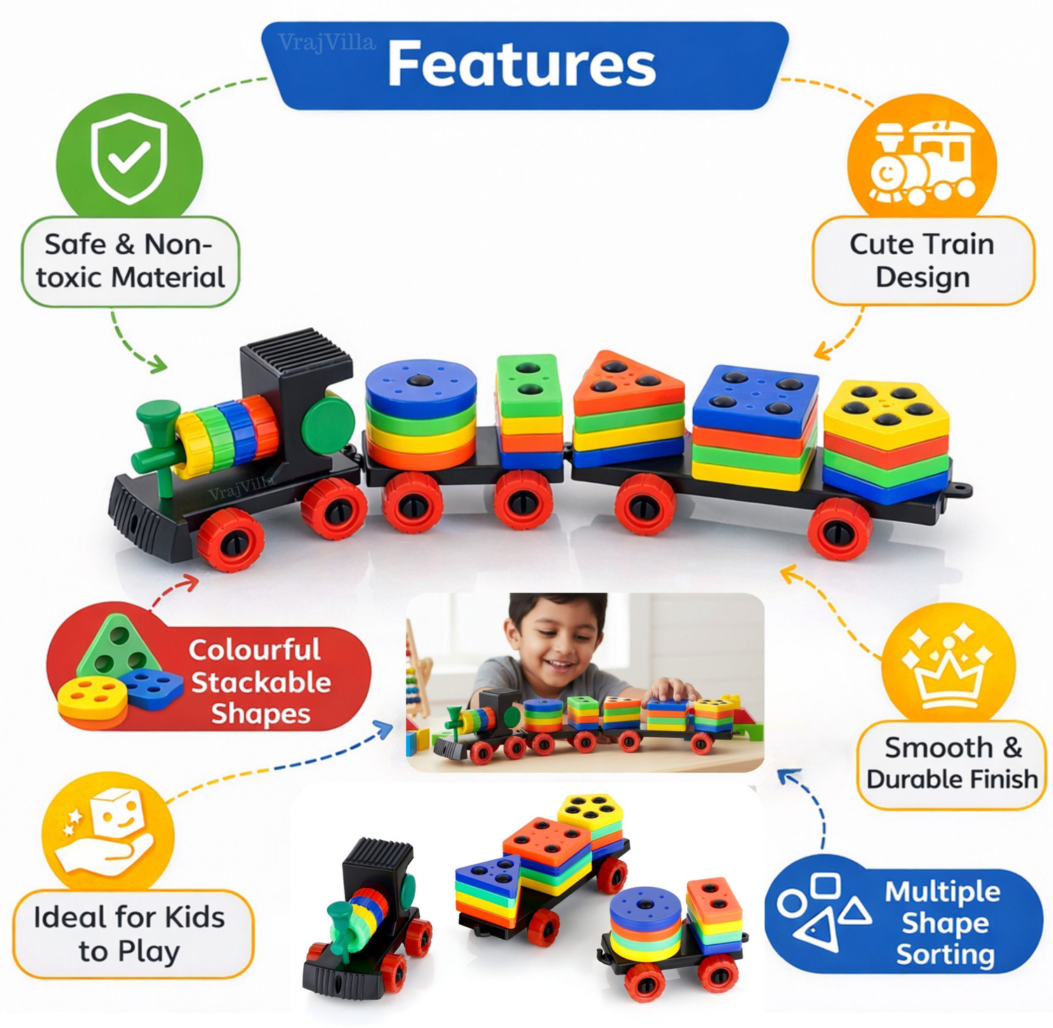 Image of S sukan tex Geometric shaps Plastic Train Toy Set with Multi Colors for Kids