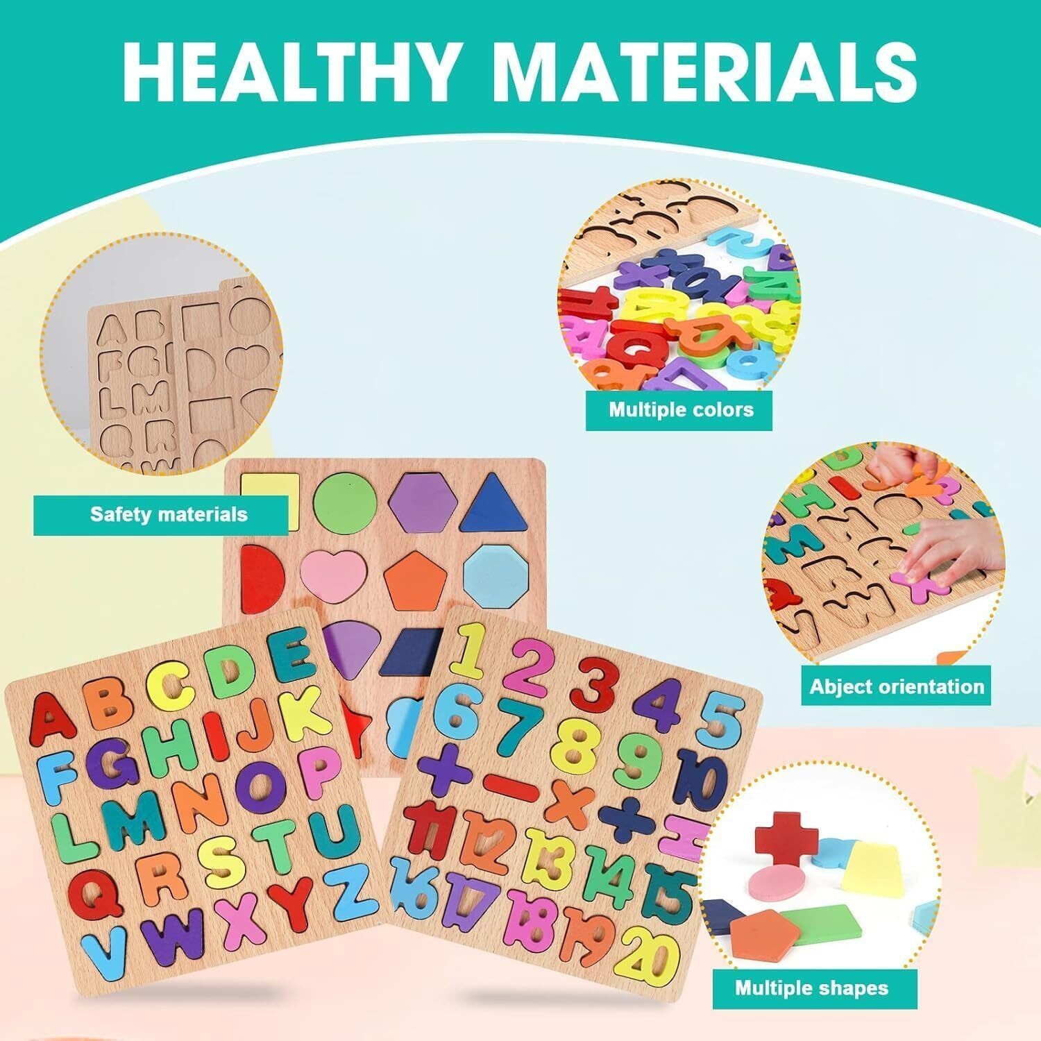 Image of VHD Wooden Alphabet Number & Shape Learning Puzzle Board for Kids WPP18