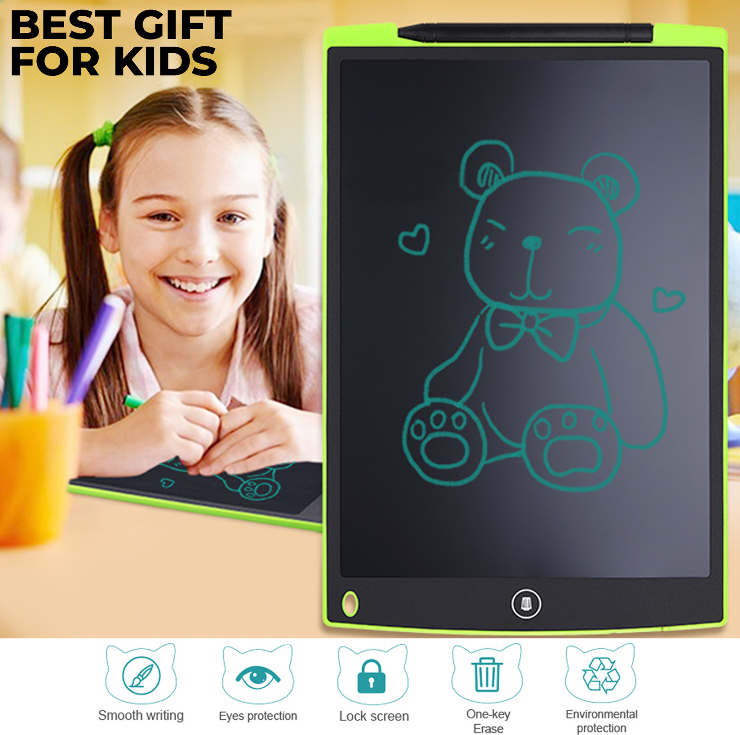 Image of VMV FUZON 12inch LCD Writing Pad For Kids ReWriting Paperless Electronic Digital Slate V8