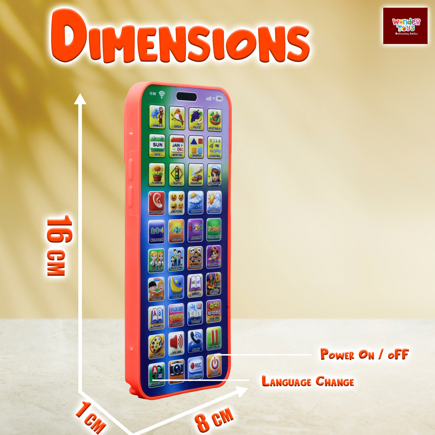 Image of Wonder LERNIX Pro Max Educational Phone - 184 Features 40 Buttons 13 Languages (Orange)