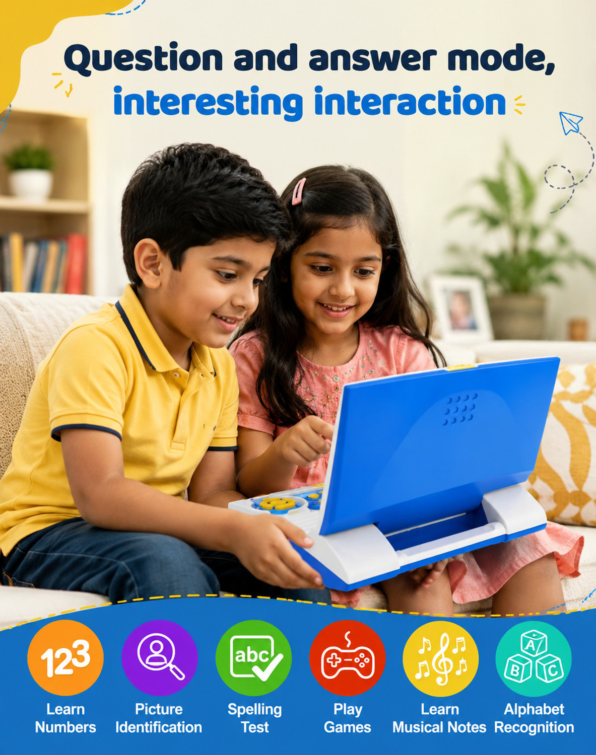 Image of KooKumber Educational Computer ABC and 123 Learning Kids Laptop with LED Display and Music (Multicolor)