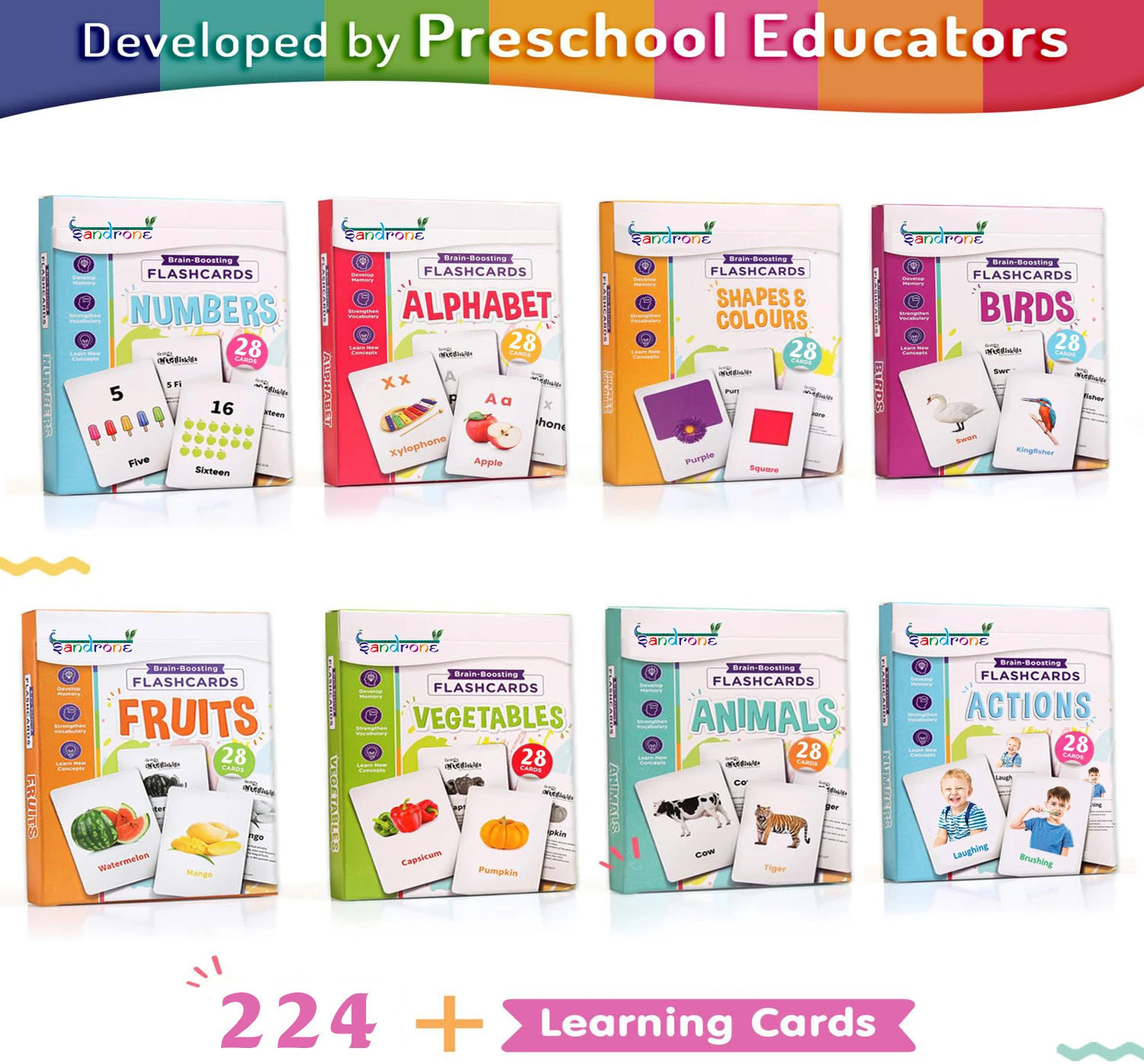 Image of Sandrone Premium Early Learning 8 in 1 Flash Cards for Kids