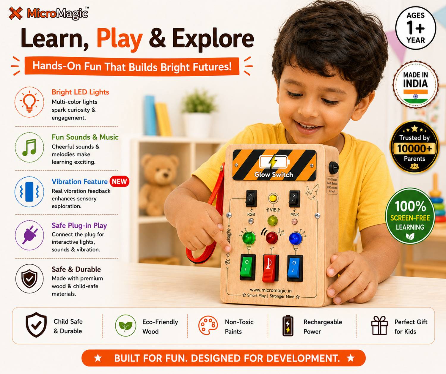 MicroMagic Glow Switch Rechargeable Montessori Busy Board Toy - Image 4