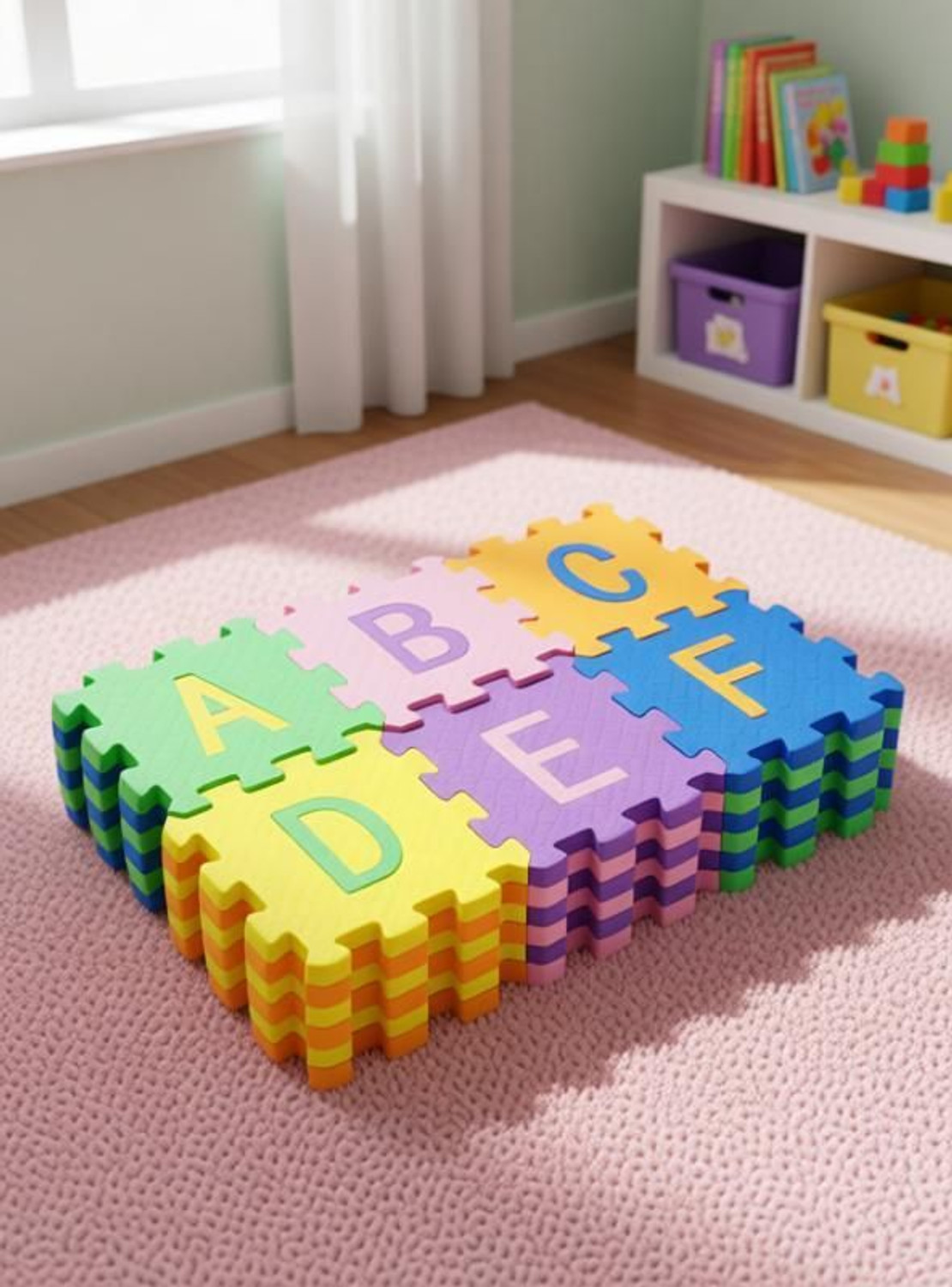 Image of KOBBET 36Pcs ABCD Alphabet Puzzle Foam Mat for Interlocking Learning Alphabet & Number