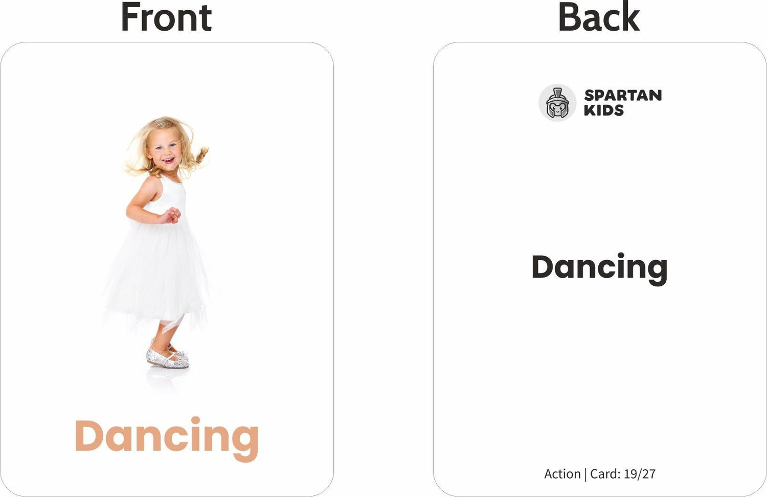Image of spartan kids Action Flash Cards For Kids | 27 Early Learning Flash Cards for Kids