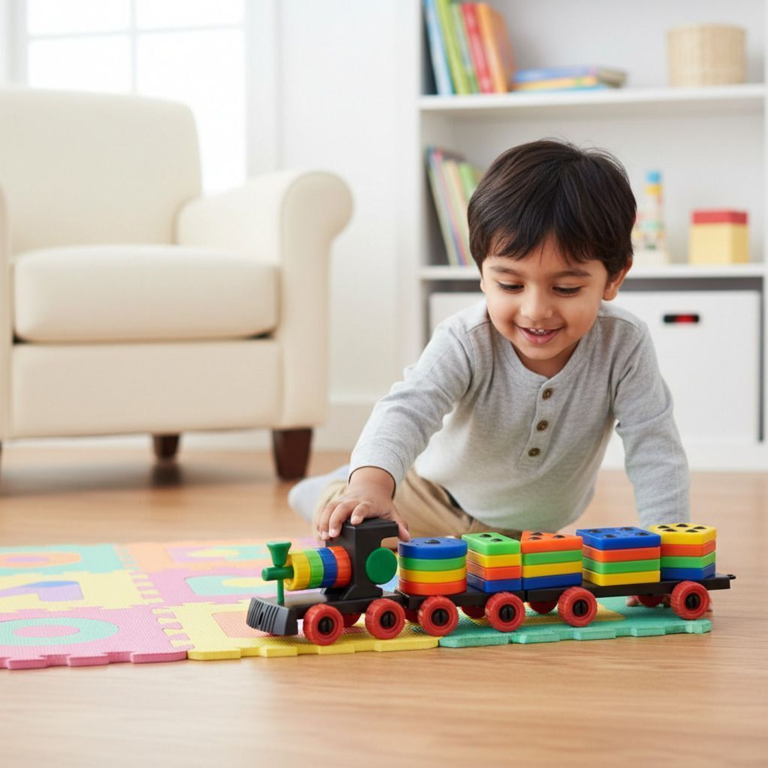 Image of S sukan tex Geometric shaps Plastic Train Toy Set with Multi Colors for Kids