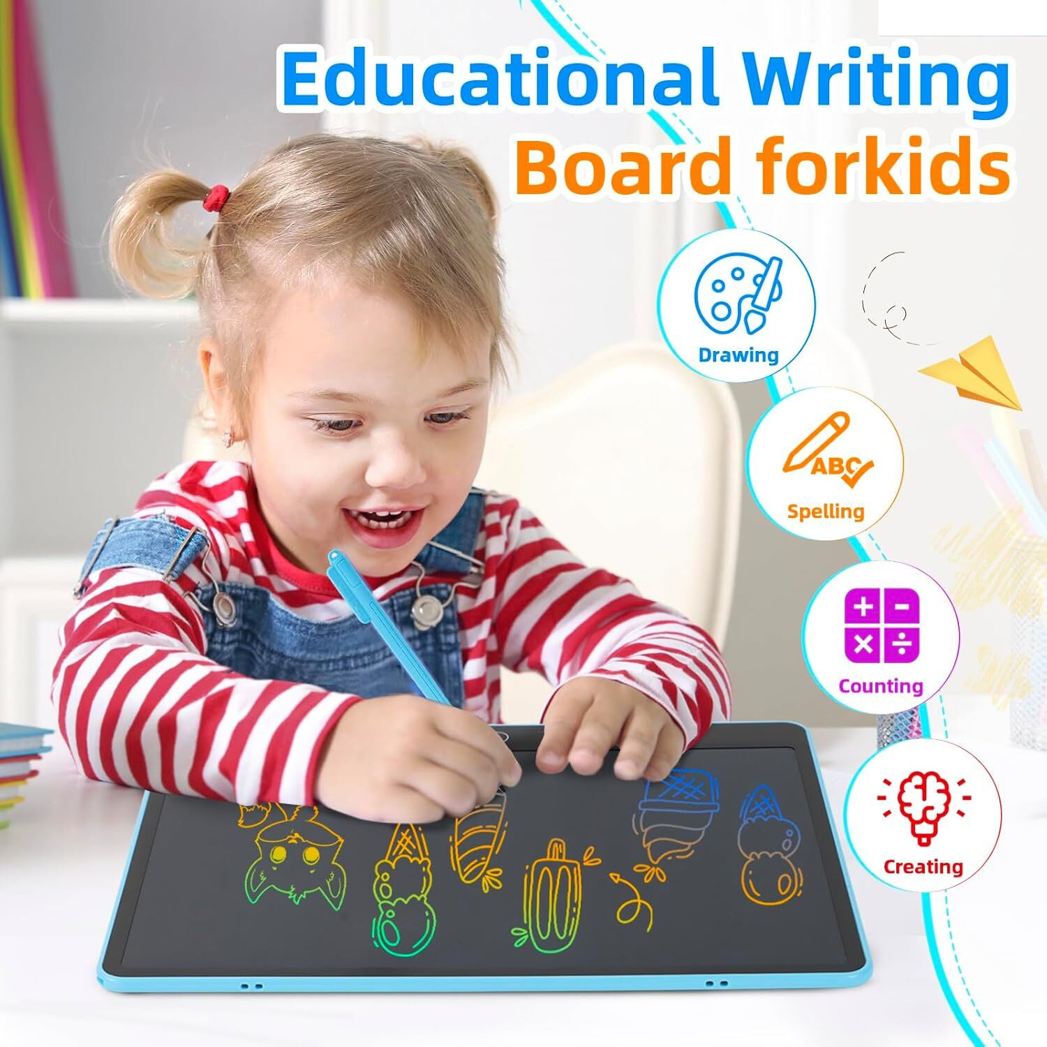 Image of QUINN 16-Inch Rechargeable LCD Writing Tablet for Kids Colorful