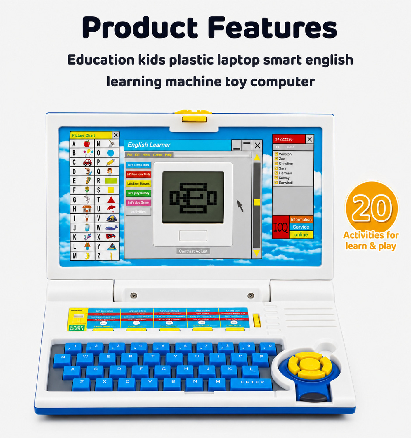 Image of KooKumber Educational Computer ABC and 123 Learning Kids Laptop with LED Display and Music (Multicolor)