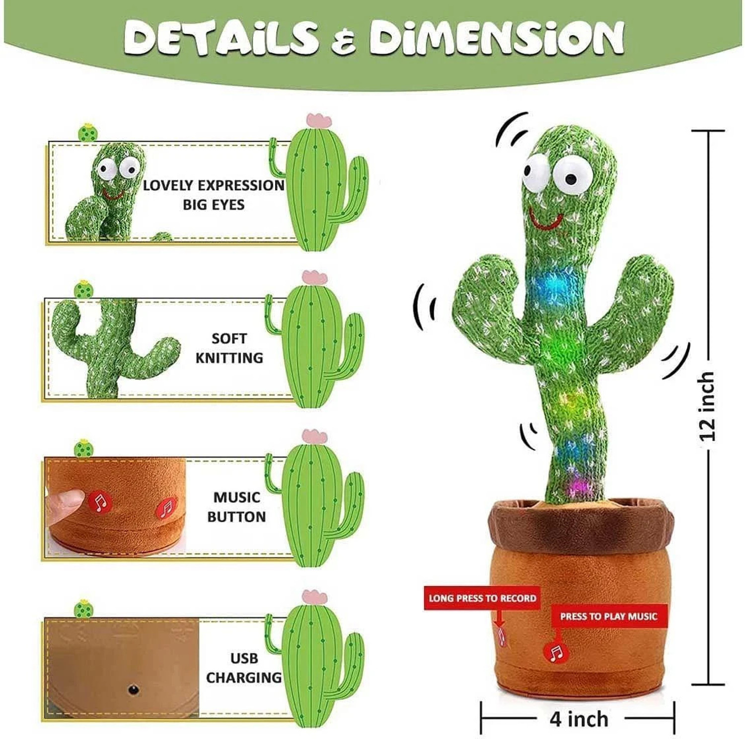 Image of wesoulgifts Dancing Cactus Toy Best Interactive Singing & Talking Cactus with Fun Lights