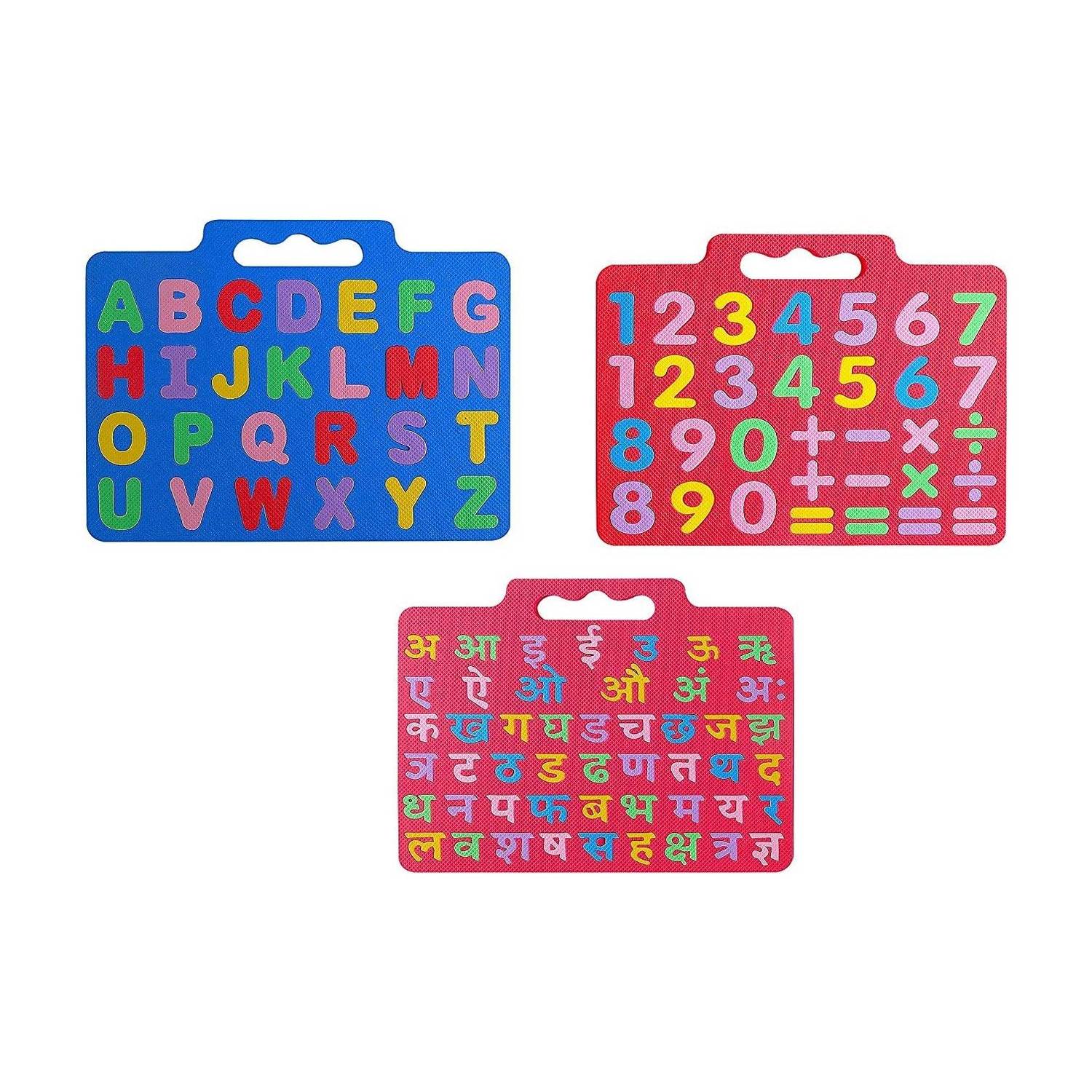 Ashmi Eva Multicolor Combo Capital Alphabets A to Z & Number & Hindi Varnamala Learning Board Play Floor Mat Interlocking Puzzle for Kids, Boys, Girls, Children Toys for Age 2+ Pack of 3