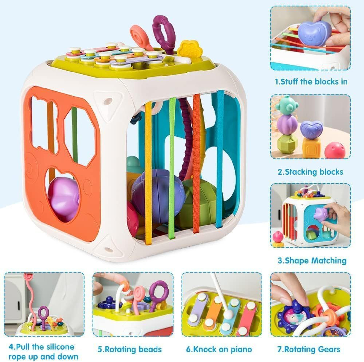 Image of HeyKids Montessori 7 in 1 Baby Sensory Toy for Kids - Educational Learning Shape Sorter