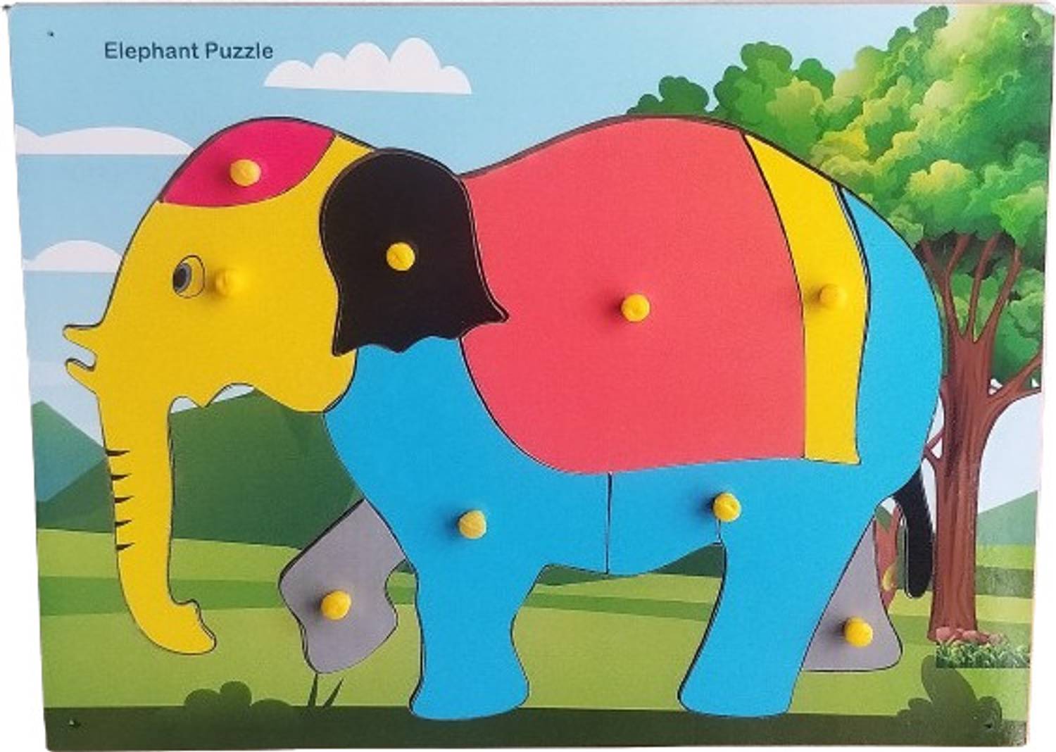 Ashmi Wooden Elephant Shapes with knobs Educational Puzzle Tray Board for Kids