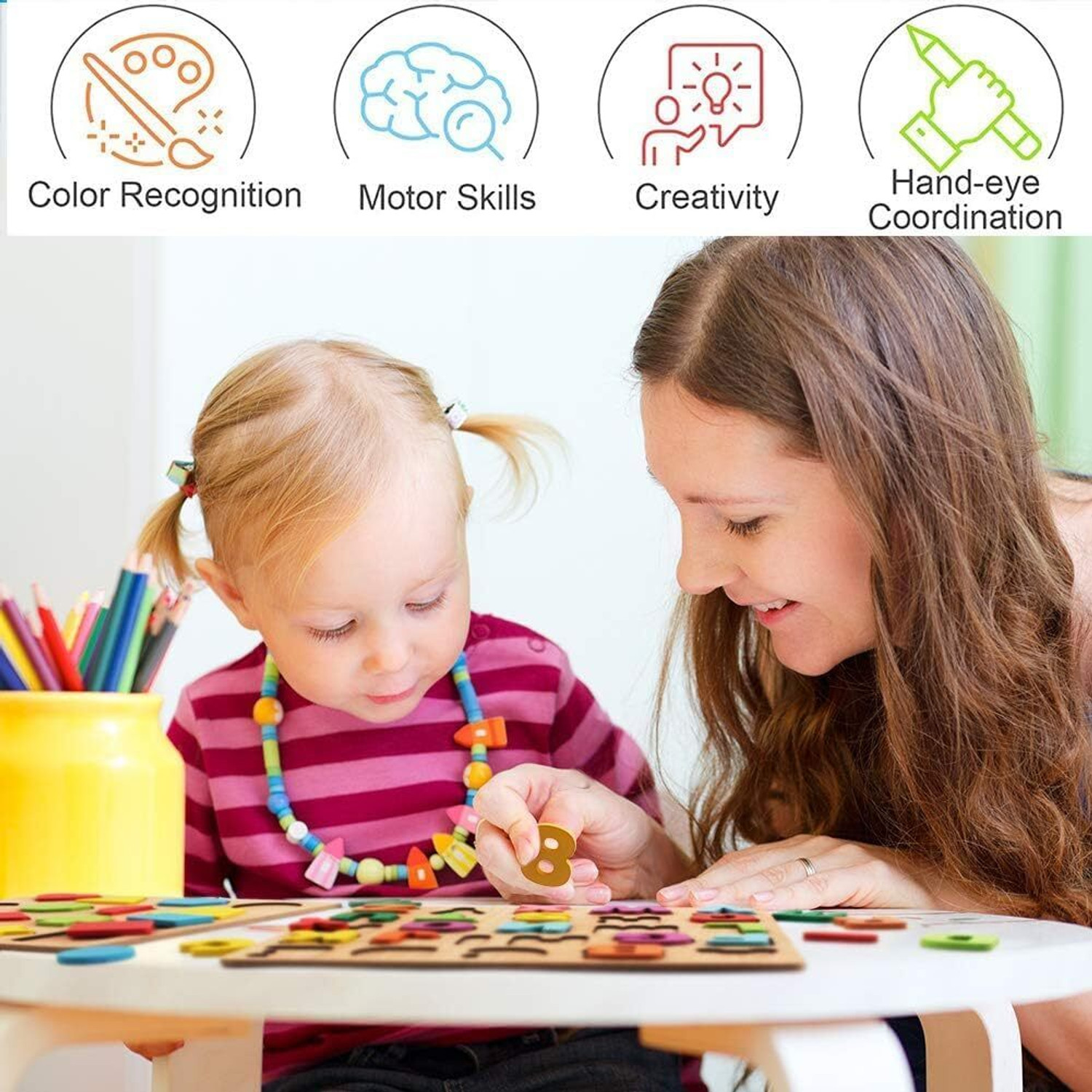 Image of PRIVATECAVE 2 Pack Wooden ABCD Alphabet Number Shape Explorative Puzzles
