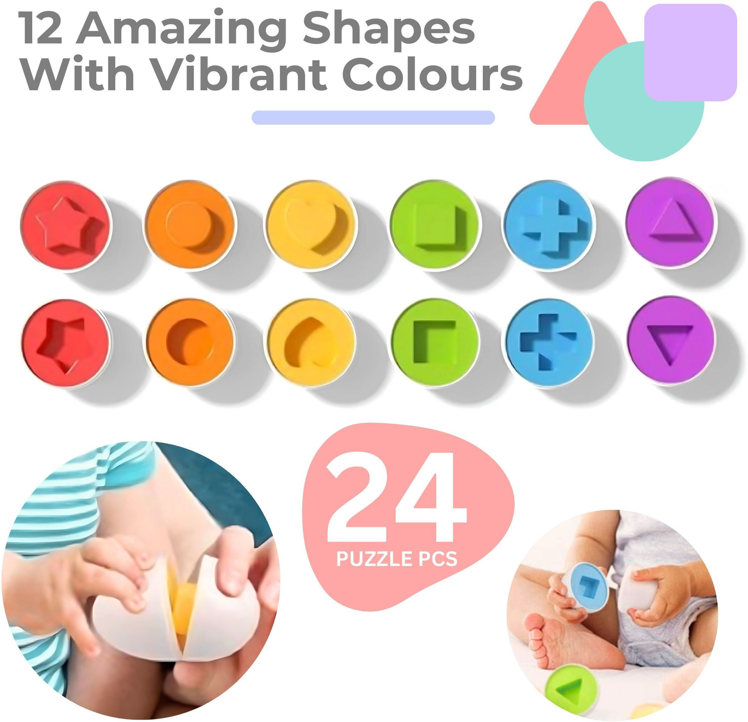 Image of Angel Kids Matching Shapes Eggs | Pull-Along Hen Toy with Wheels | Activity Blocks 12 Pcs
