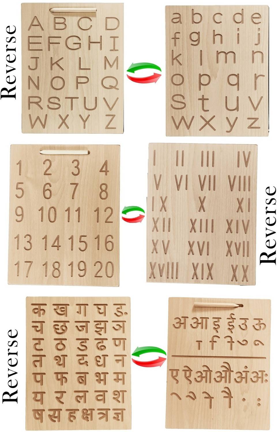 Ashmi Wooden Combo 2-in-1 Reversible Alphabets Number & Hindi Laminated Tracing Board