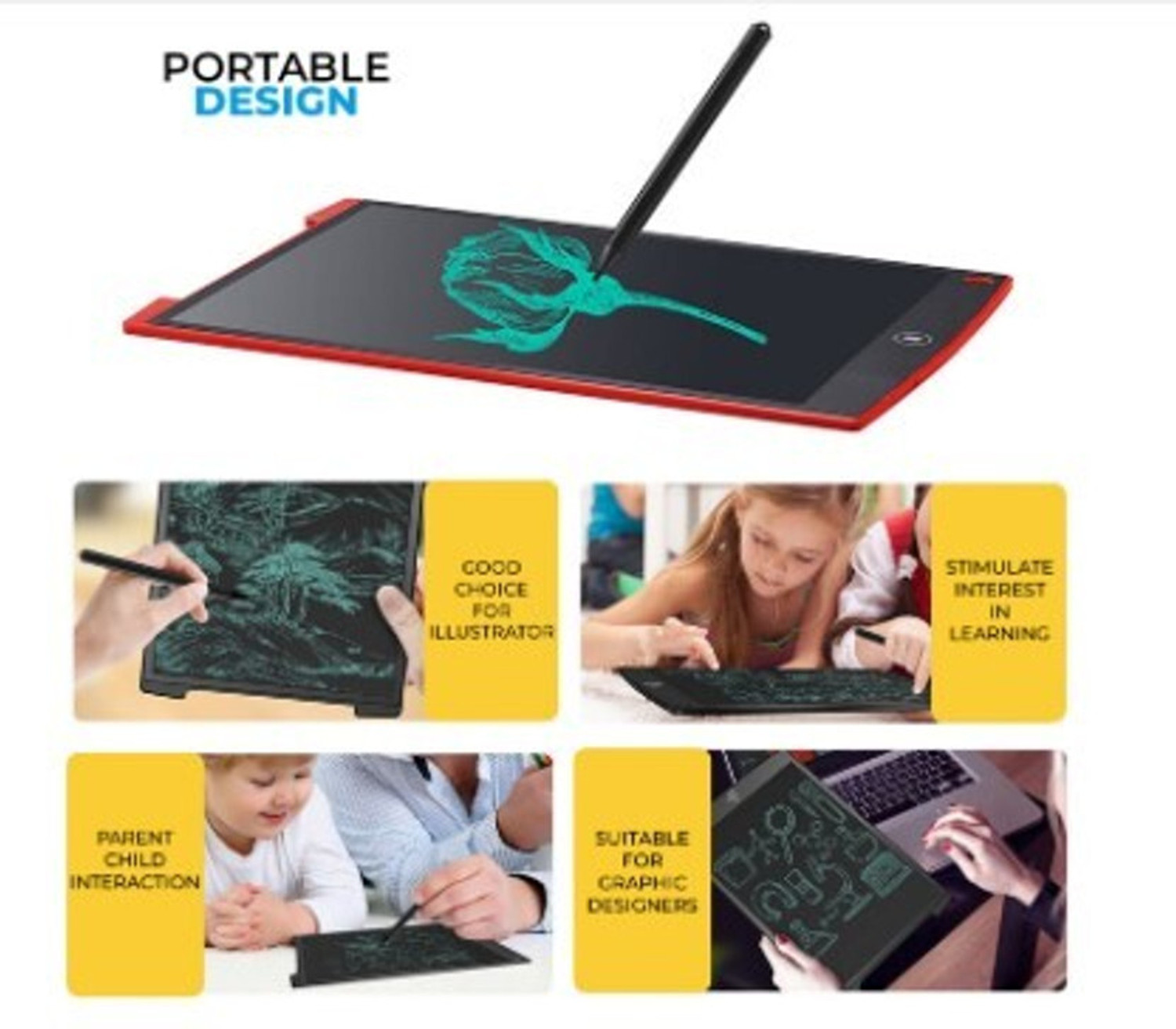 Image of MISVI 12 inch LCD Writing Pad For Kids Re-Writing Paperless Digital Slate E Writer Pad