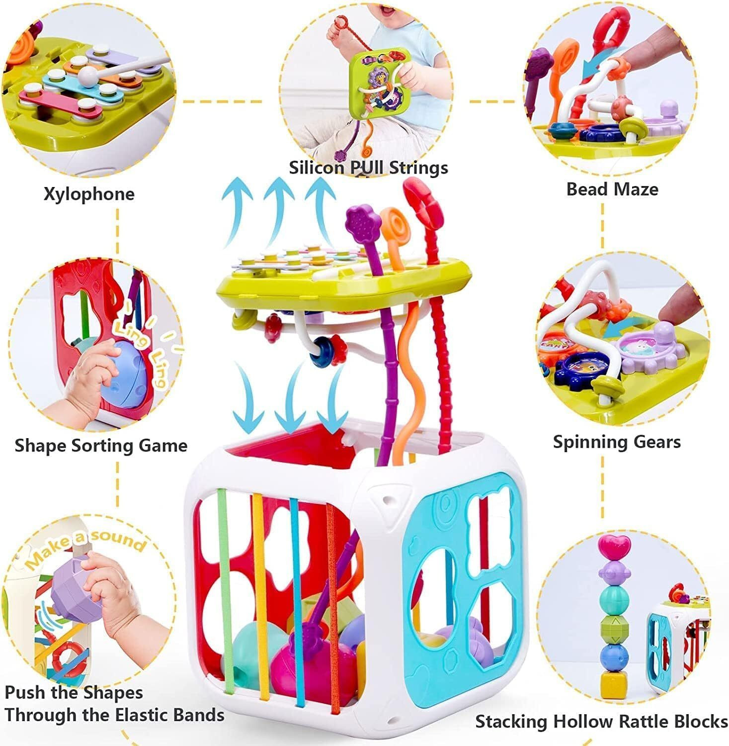 Image of HeyKids Montessori 7 in 1 Baby Sensory Toy for Kids - Educational Learning Shape Sorter