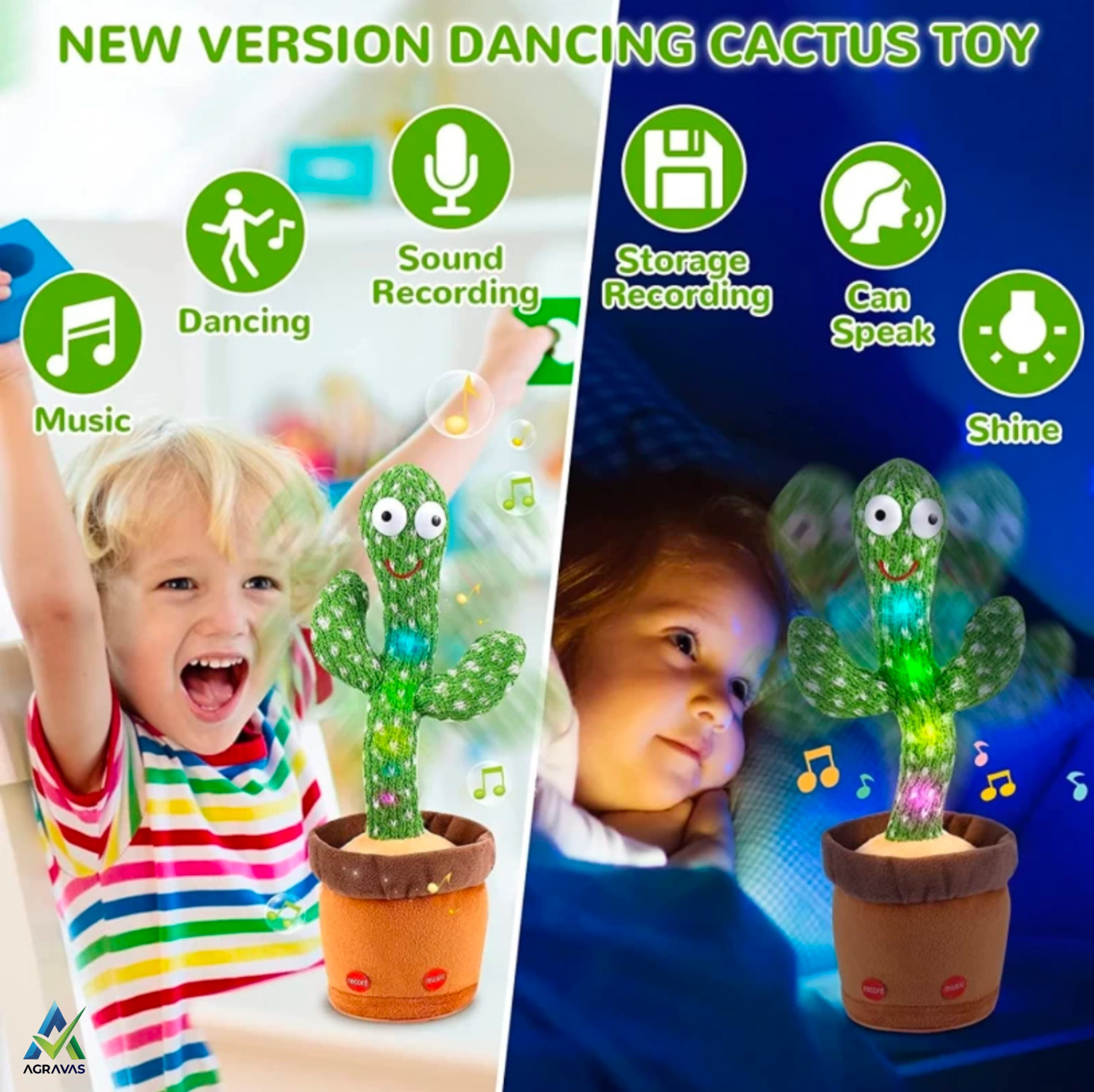 Image of AGRAVAS Dancing Cactus Talking Toy can Recording and Repeat Your Words for Education