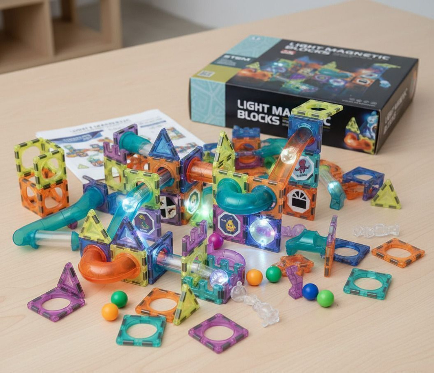 Image of Kidoyz 75 Piece Light Magnetic Blocks, Magic Building Blocks for Kids 3D STEM Toys