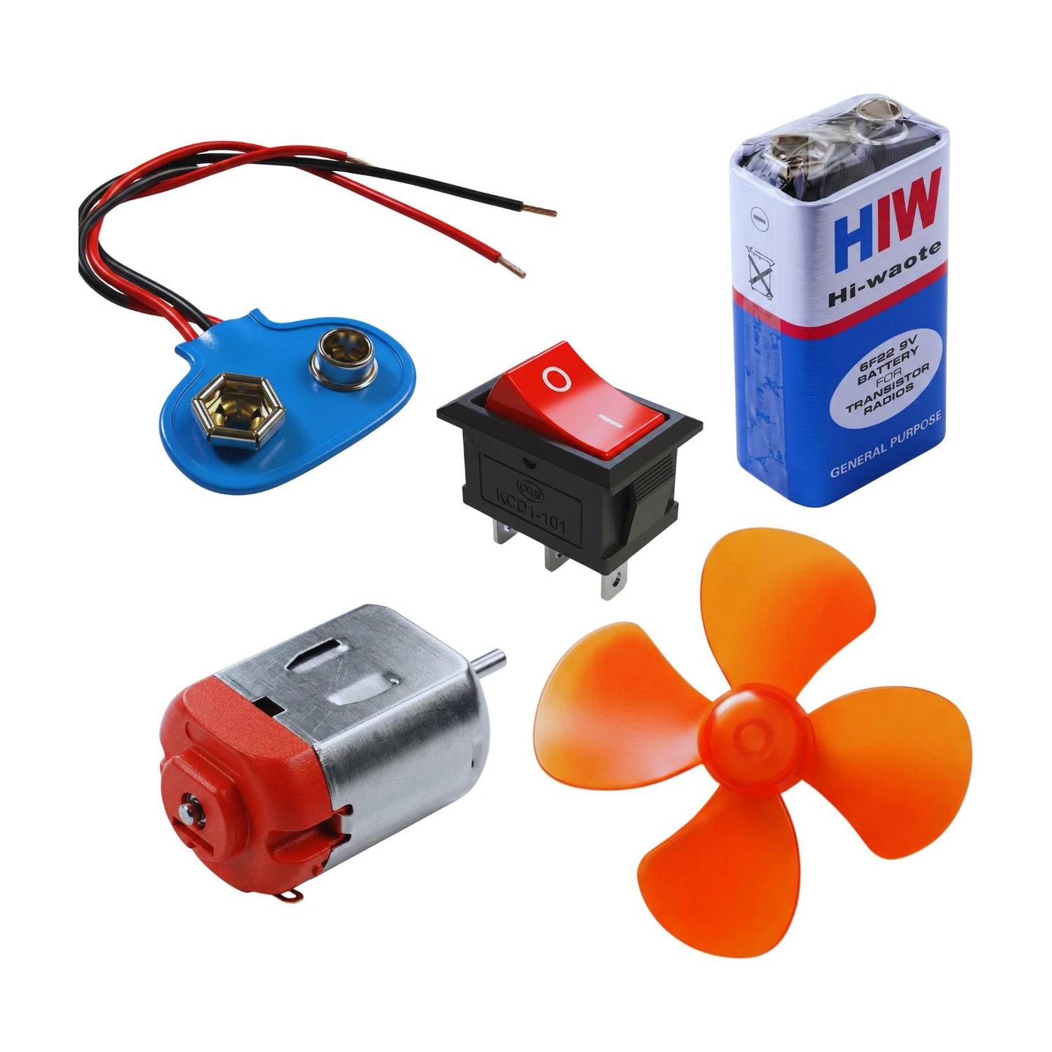 careforkids Complete Mini Fan DIY Kit - Motor, Blade, 9V Battery & Connector