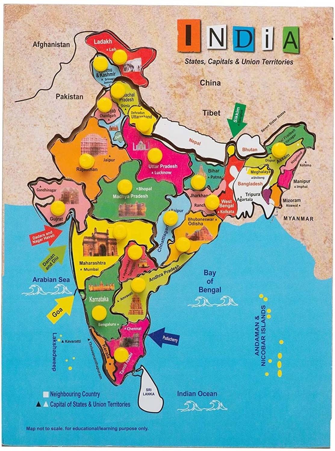 AMUSING India Map Puzzle With Picture Wooden Map with States For Knowledge Jigsaw Puzzle