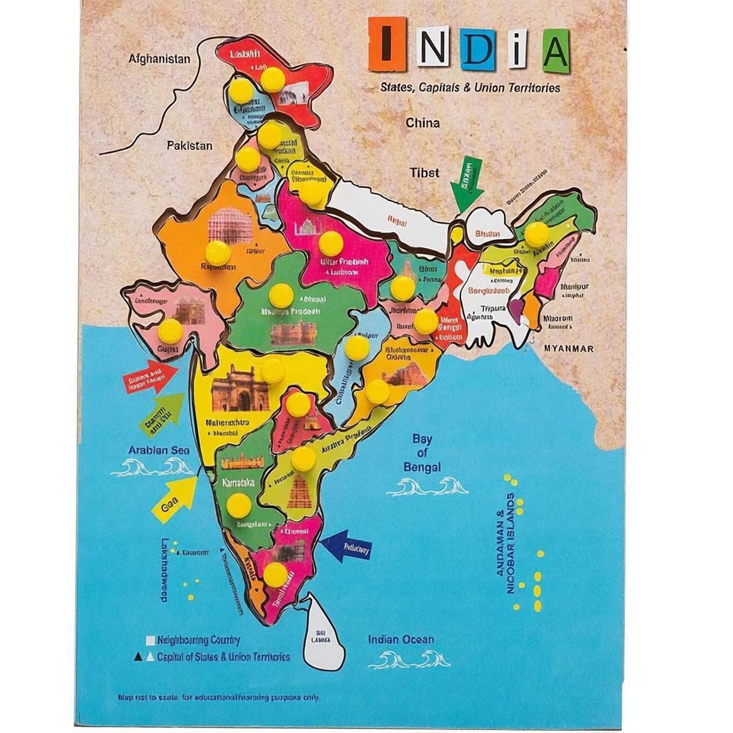 AMUSING India Map with States Jigsaw Puzzle Educational Learning Toy for Boys and Girls