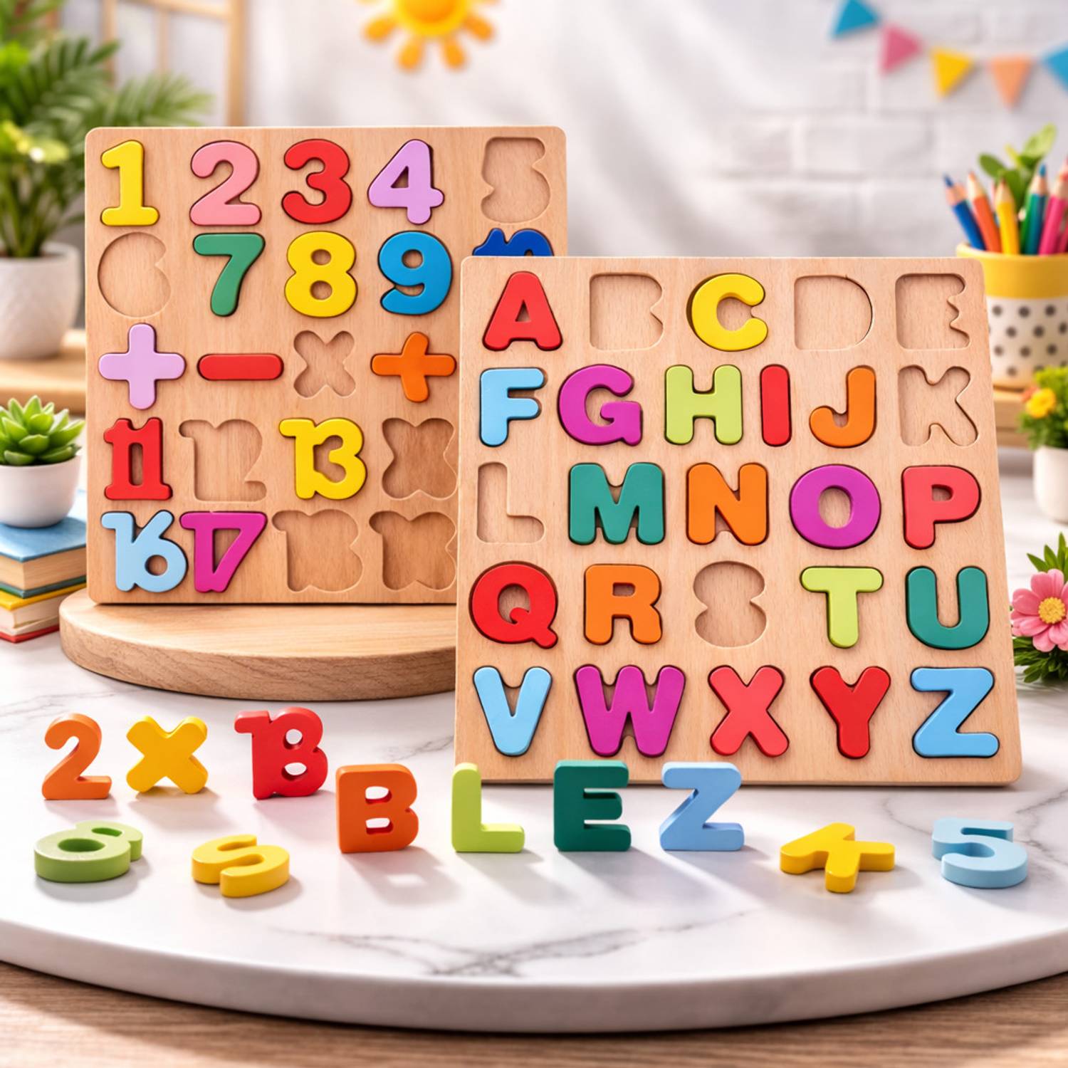 PRIVATECAVE 2 Pack Wooden ABCD Alphabet Number Shape Explorative