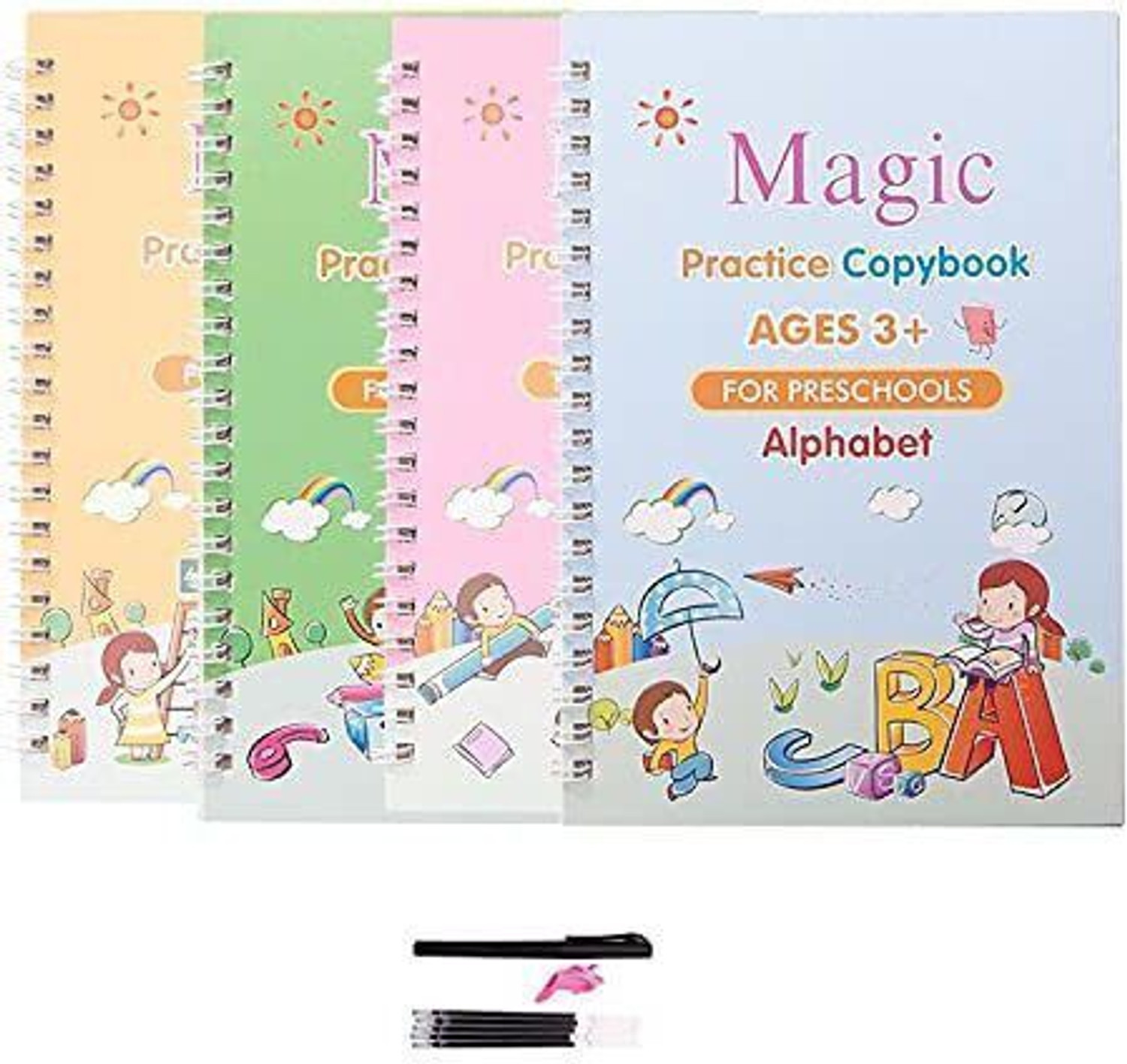 Image of HAIYUN 4 PCS Magic Practice Copybook for Kids English Reusable Magical Copybook Kids