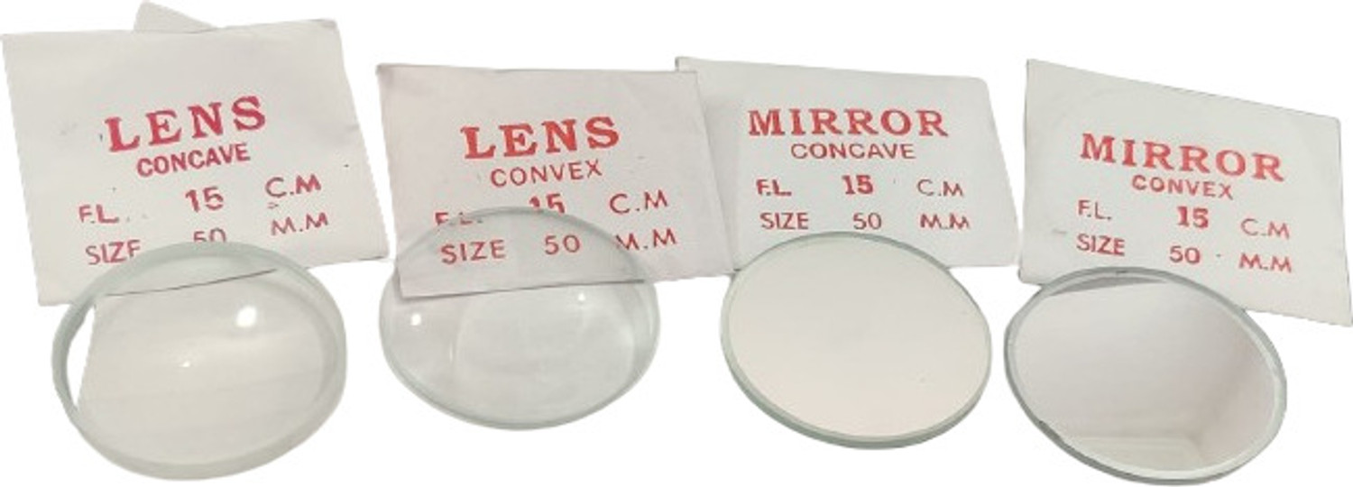 Image of SMEI Optics Activity Set- Different Lenses and Mirrors 50mm, Prism and Glass Slab (White)