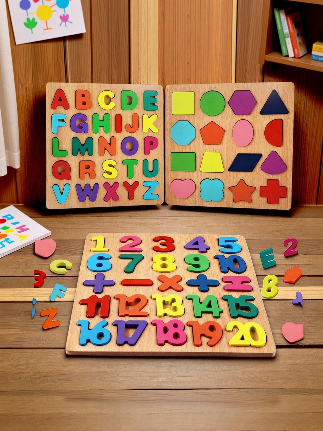 Image of VHD Wooden Alphabet Number & Shape Learning Puzzle Board for Kids WPP18