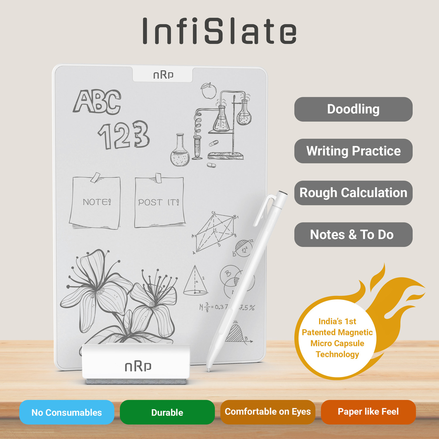 Image of NRP InfiSlate Magnetic Writing Tablet With Eraser and Stylus