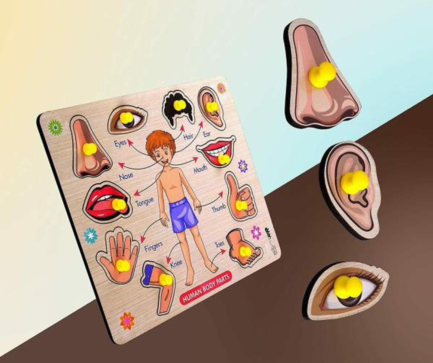 Image of SHALAFI Montessori Creative Body Part Puzzle Games Kids Wooden Toys Baby Learning Toys