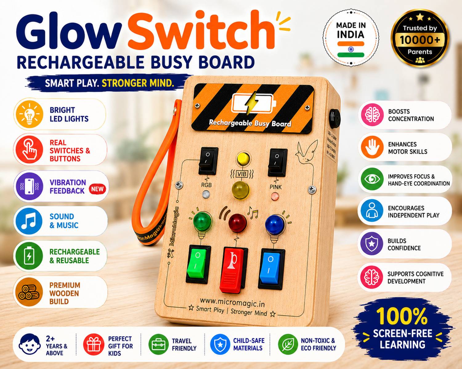 MicroMagic Glow Switch Rechargeable Montessori Busy Board Toy - Image 2