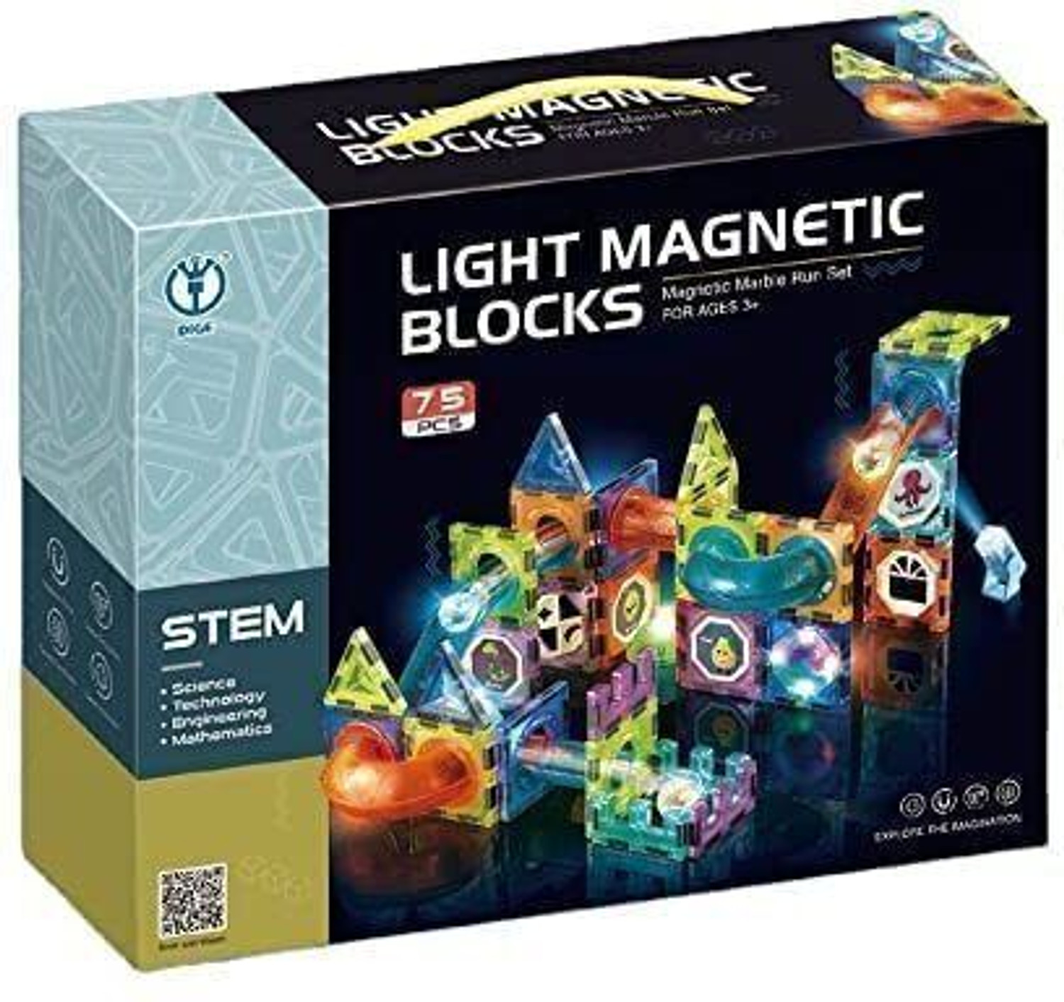 Image of Kidoyz 75 Piece Light Magnetic Blocks, Magic Building Blocks for Kids 3D STEM Toys
