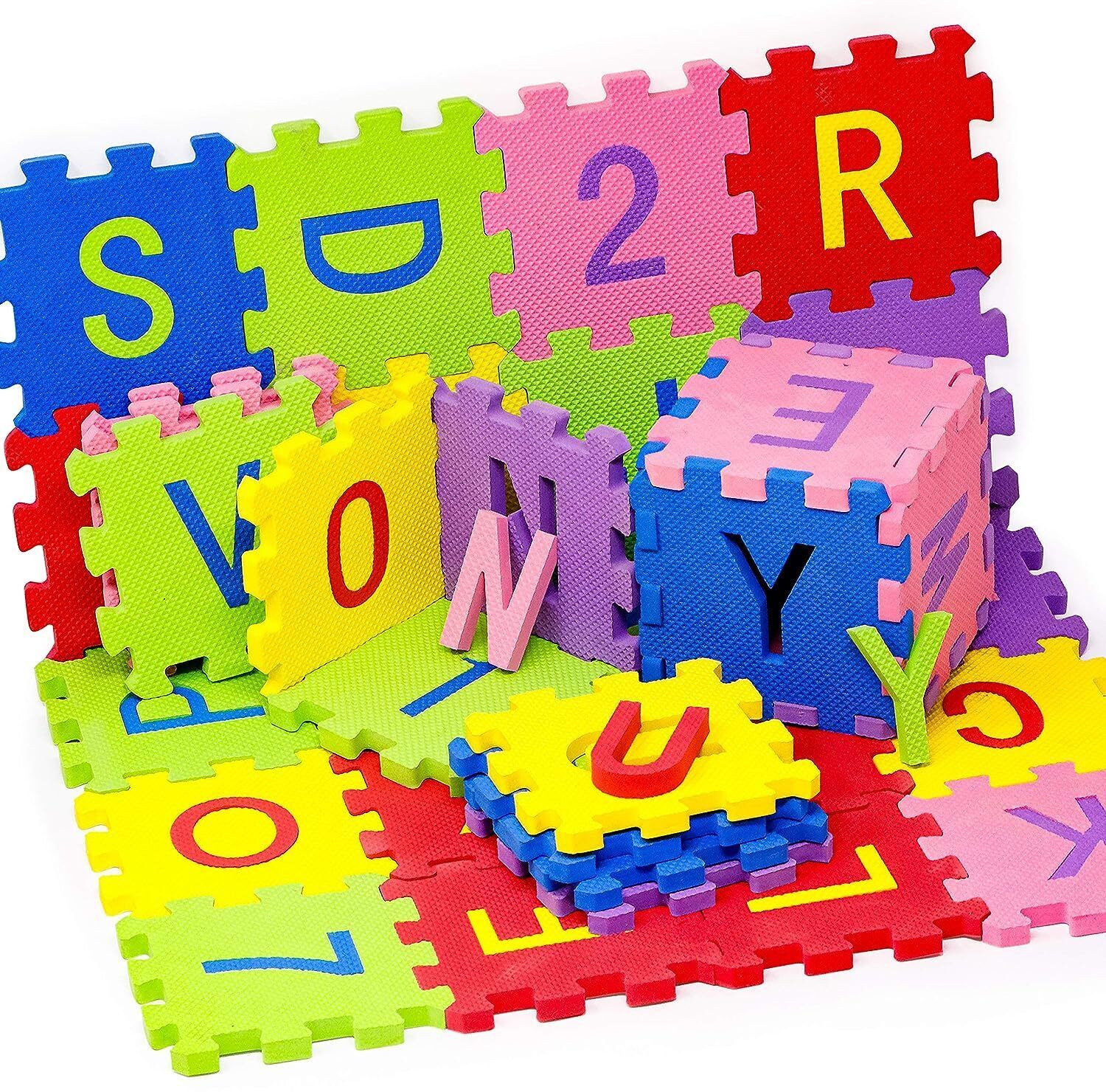 Image of KOBBET 36Pcs ABCD Alphabet Puzzle Foam Mat for Interlocking Learning Alphabet & Number